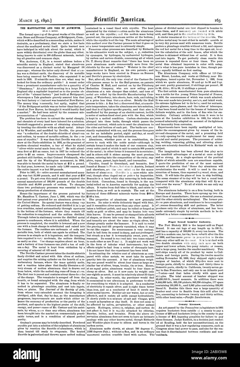 Fliese HERSTELLUNG UND NUTZUNG VON ALUMINIUM. Von H. C. HOVEY. Puget Sound Holzindustrie. 4 4 County Lizenzen., Scientific American, 90-03-15 Stockfoto