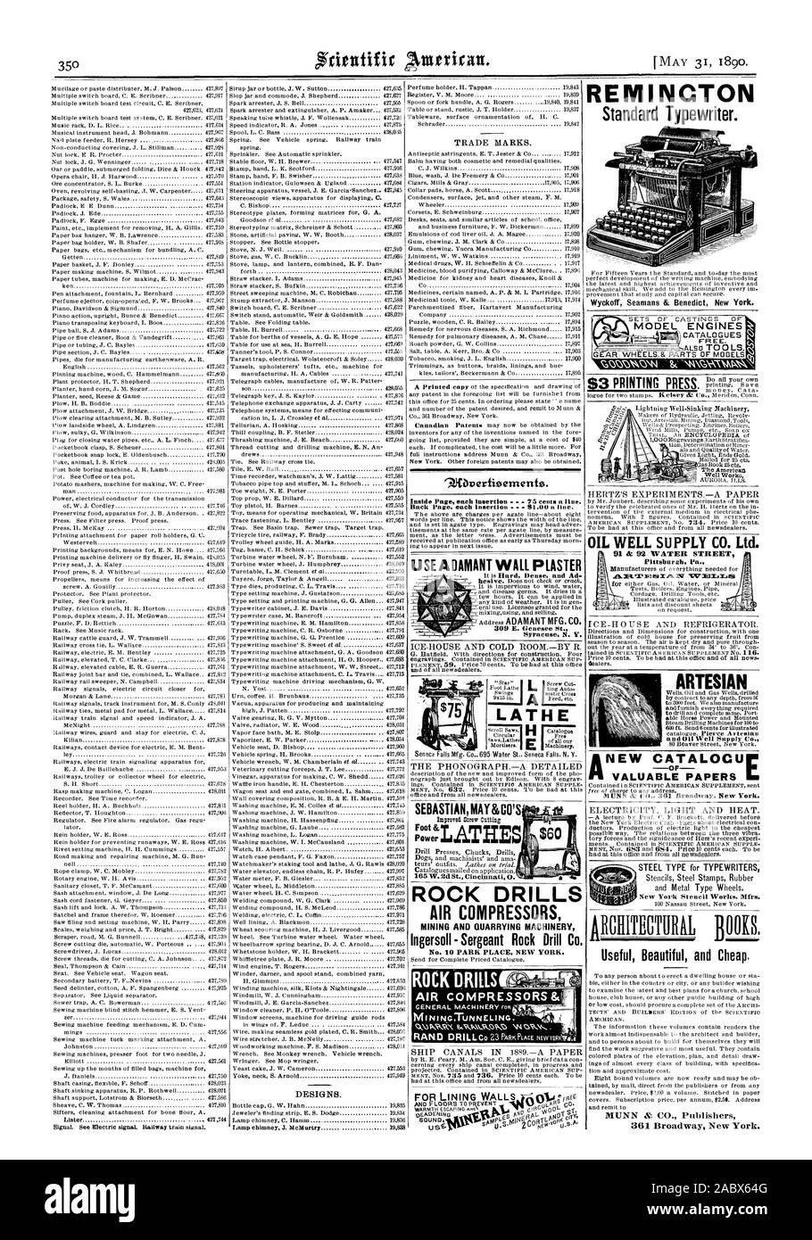 SEBASTIAN MAI & CO verbesserte Schraube Schneidleistung Joi GESTEINSBOHRHÄMMER KOMPRESSOREN S14 DES AMUPL. IIVO SSJII' 'IRAIWL. A.T. A' 4 SOUND: ÖL GUT SUPPLY CO. LTD. Neue CATALOCU wertvolle Papiere aus Stahl für schreibmaschinen Schablonen Stahlstempel Gummi und Metall Typ Räder. Nützlich, Schön und billig. MUNN & Co Verlage 361 Broadway New York. Drehbank Bergbau und Gewinnung von Steinen und Erden Maschinenbau Ingersoll - Sergeant Rock Drill Co Nr. 10 PARK PLACE NEW YORK. ROCK DRILLSIVRJW KOMPRESSOREN & Ck. NNNL' (IST." W SkSYNCN REMINGTON Standard Schreibmaschine. Wyckoff Seamans & Benedikt New York. Modell MOTOREN S3 DRUCKMASCHINE Stockfoto