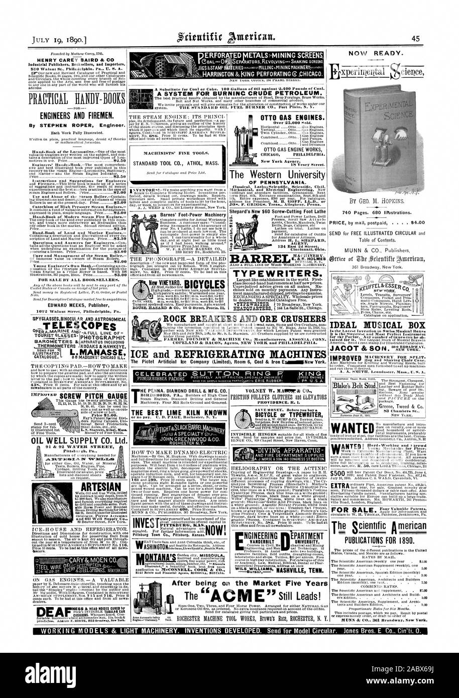 DERFORATED VIETALSi - BERGBAU BILDSCHIRME HARRINGTON & KÖNIG PERFORIEREN CHICAGO. Jetzt bereit. Pittsburgh PA ARTESISCHEN MASCHINISTEN' feine Werkzeuge. STANDARD TOOL CO. ATHOL MASSE. OTTO GASMOTOREN. Über 15000 Verkauft. OTTO GAS ENGINE WORKS CHICAG PHILADELPHIA. New York Agentur der westlichen Universität von Pennsylvania. AGENT 134 Ost 1d Street Cincinnati Ohio. Schreibmaschinen. Ich ''u'' GEWINDELEHRE ÖL GUT SUPPLY CO. LTD. HENRY CAREY BAIRD & C Industrielle Verleger und Buchhändler Imparters von STEPHEN ROPER Ingenieur. EDWARD MEEKS Herausgeber SPYGLASSESBINOCULAR UND ASTRONOMISCHEN T ELE SCOPES DE FER ideale musikalische "IMI Stockfoto