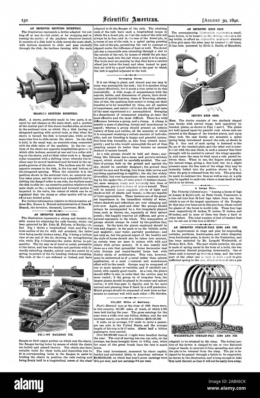 Ein verbessertes Schaltverhalten exzentrisch. Branche schalten exzentrisch. Eine verbesserte Eisenbahn binden. FELLO WS 'RAILROAD binden. Die Gruppierung der Bäume. 161381 Mlles der Eisenbahn eine verbesserte Zügel griff. SMITH REIN'S HALT. Ein großer Baum. festen Halt, so dass diese sich nicht einfach weggerissen werden., Scientific American, 1890-08-30 Stockfoto