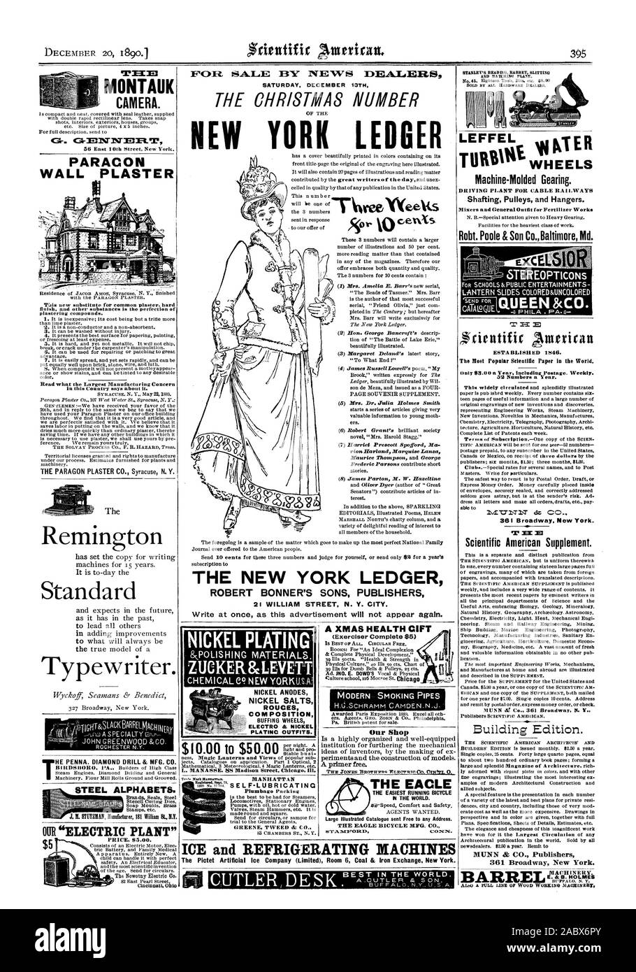 MUNN & Co Verlag BUFFALO N Y STAHL ALPHABETE. Preis 85.00. Plumbago Verpackung Greene, Tweed & Co. und passende Flugzeug. SOW DURCH ALLE HARDWARE- Händler. LANTERN SLIDES mit farbigem und UNGEFÄRBT'S ENDE FOS SAMSTAG 13. DEZEMBER WEIHNACHTEN ANZAHL NEW YORK BUCH DER NEW YORK BUCH ROBERT BONNER'S SÖHNE VERLAGE 21 William Street N.Y. STADT. Wandputz cenXs IST AM BESTEN VON ALLEN. Runde frei. Ein WEIHNACHTEN GESUNDHEIT den CIFT EACLE die einfachste Ausführung Fahrrad der Welt. frrSpeed Komfort und Sicherheit der ADLER FAHRRAD MFG. Co..FAIVIVOELI3C01s. TSE. Eis und KÄLTEMASCHINEN, Scientific American, 1890-12-20 Stockfoto
