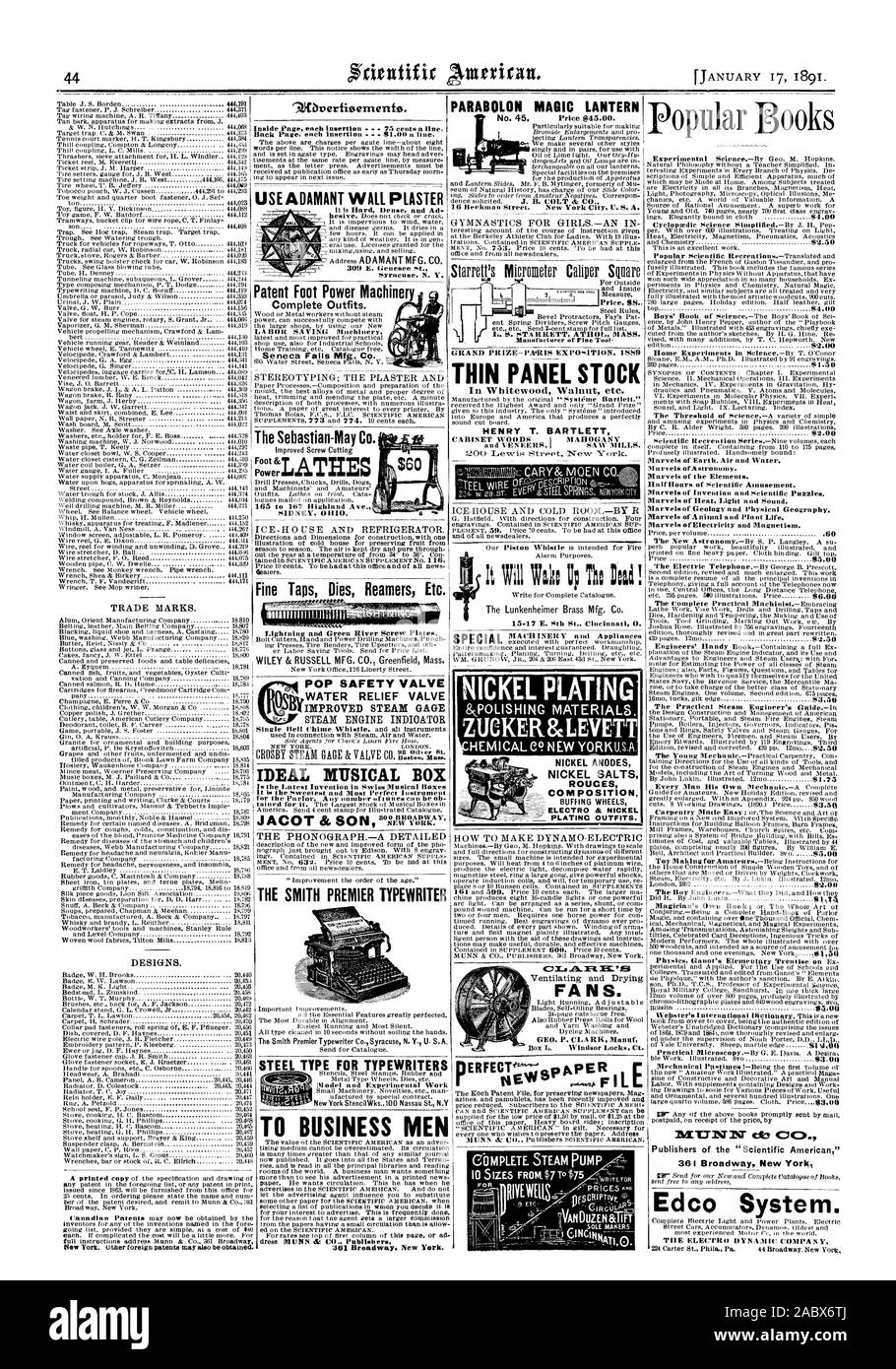Galvanik Outfits. 11 THIN PANEL lieferbar in Eiche Nussbaum etc. Henry T. BARTLETT KABINETT WOODS effektiven Wechselkurse 1 Mahagoni- und VEN SÄGEMÜHLEN. Marken. DESIGNS. .1 Wunder ofAstrononly. Wunder der Elemente. Viereinhalb Stunden wissenschaftlichen Unterhaltung. Wunder der Erfindung und wissenschaftliche Rätsel. Wunder der Geologie und Geographie. Wunder der Elektrizität und Magnetismus. 55.00 Die praktische Dampf Eligineer's, Scientific American, 1891-01-17 Stockfoto