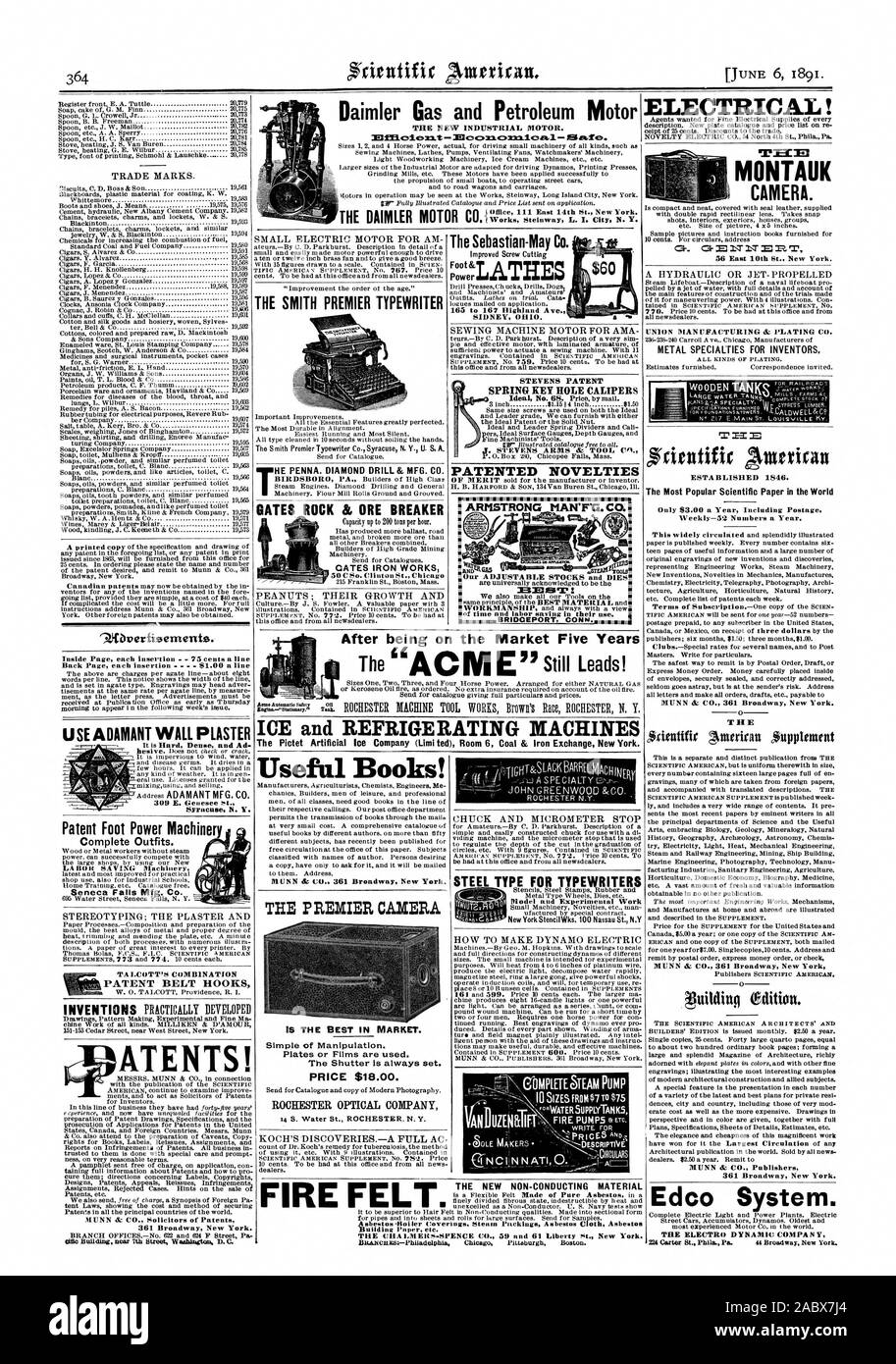 Daimler Gas und Erdöl-Motor DER NEUEN INDUSTRIELLEN MOTOR. IWorks Steinway L.I. Stadt N.Y. DIE DAIMLER MOTOR C MARKEN. ATENTS! BUNN & Co Solicitors der Patente 361 Broadway New York. Die SMITH PREMIER SCHREIBMASCHINE nützliche Bücher! MUNN & CO 361 Broadway New York. Nähmaschine MOTOR FÜR AMA STEVENS PATENT FRÜHLING HEY LOCH BREMSSÄTTEL PATENTIERTE NEUHEITEN Unsere EINSTELLBARE STOCKS und stirbt! Elektrische! MONTAUK KAMERA. 56 Osten 10 St. New York. A. in Hydraulik- ODER JET - selbstfahrende METALL SPEZIALITÄTEN FÜR ERFINDER. grcientific Amerikanischen gegründet 1846. Die populärsten wissenschaftlichen Papier der Welt Wöchentliche-52 Stockfoto
