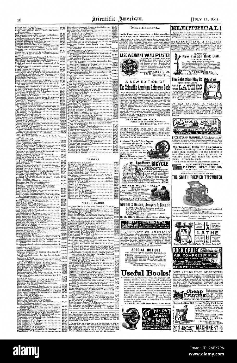 Syracuse N. V. EINE NEUE AUSGABE VON MI "1 NT 1 NT ELS 361 Broadway New York Shepard's New $ 60 Screw-Cu lig Fuß Drehmaschine AGENT 134 Osten Id Straße Cincinnati Ohio. Atkinson"-Zyklus' Gas Motor verbraucht weniger Gas pro H. S. als jeder andere. Ein. W. G UM P&CO. Da yton 0. Das neue Modell "Halle." Mariner & Hoskins Prüfern & Chemiker GENERALco 'v EXPERIMENTELLE BESONDERER HINWEIS! Nützliche Bücher! ROCK DRILLS LUFT COMPRESSORSA & '. Drehbank Barnes' neue Reibscheibe Bohren. Die Sebastian-May Co Fuß Power 165 bis 167 Highland Ave SIDNEY OHIO. Modell MOTOREN KATALOGE mechanische Hilfe für Erfinder. TALCOTT DIE KOMBINATION PATENT RIEMEN Stockfoto