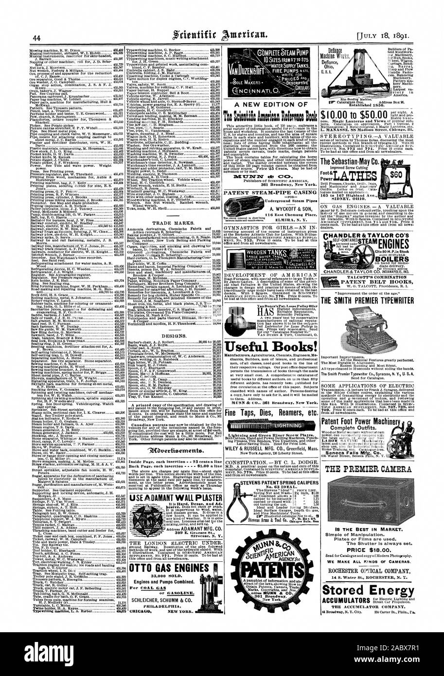 Neue Ausgabe von Tho Sinus minlloforato Buch 361 Broadway New York. oVan Duren' Pat. Riemenscheibe loome Öler komplette Outfits. LA BOB SPEICHERN Maschinen Seneca Falls Mfg. Co. DER PREMIER KAMERA IST DIE BESTE AUF DEM MARKT. Einfache der Manipulation. Der Verschluss ist immer gesetzt. Preis US $ 18.00. ROCHESTER OPTICAL COMPANY 14 S. Wasser St ROCHESTER N. T. gespeicherte Energie der Druckspeicher UNTERNEHMEN ENTWICKLUNG DES AMERIKANISCHEN PATENT DAMPF - ROHRBAND U-Dampfleitungen A. WYCKOFF & Sohn 6 East Chemung Ort nützliche Bücher! MUNN es CO 361 Broadway New York. Feine Taps stirbt Reibahlen etc Nr. 63 ideal. Adam MUNN & Co 361 Broadway New Stockfoto