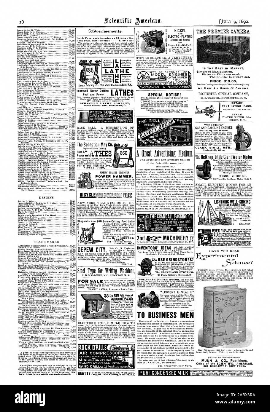 York. Andere ausländische Patente kann auch er erhielt. Drehbank Fuß und der Händler. Die Schraube Sebastian-May Co. Verbesserte Schneidleistung 165 bis 167 Highland Ave. SIDNEY "Ohio. POWER HAMMER. Western Pearl Co 884 Dearborn St. ChiesgL AGENT': Cincinnati Ohio. Erie Co.N.Y.-Invest Stahl Typ für Writitil&dim J. D. MALLONEE M'f'r STOCKTON N.Y. DAMPF GENERKTOR der Architekten und Bauherren Ausgabe des "Scientific American". Zu den BUSINESS MÄNNER 361 Broadway New York. Sie benötigen, um Ihnen eine gute allgemeine Kenntnisse in Zeiten leisten können, ohne die Art der wissenschaftlichen wissenschaftlichen Informationen in diesem Buch zu sein Stockfoto