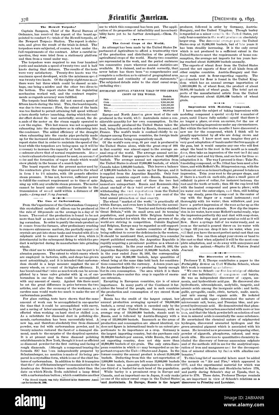 Und in Australasien. In Europa Russland ist der größte Die Howell torpedieren. 4. Die Verwendung von Carborundum. Impressionen mit Modellierung Compound. -0Die Entdeckungen von Scheele. Entdecker zu Priestley und Lavoisier, Scientific American, 1893-12-09 Stockfoto
