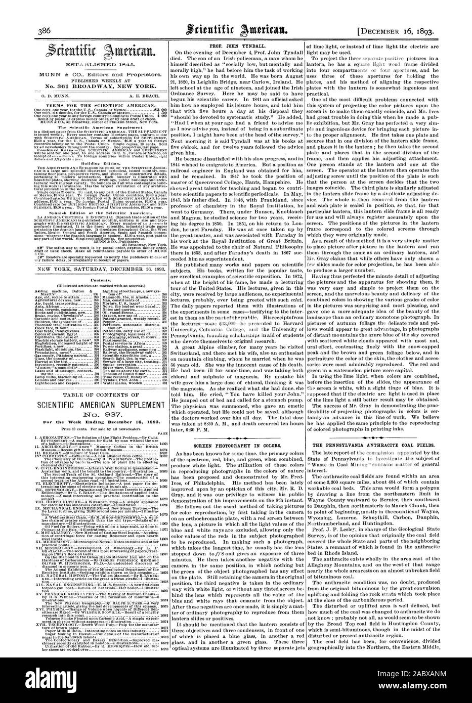 Seite PROF. JOHN TYNDALL. Bildschirm FOTOGRAFIE IN FARBEN. Optische Systeme werden durch drei separate Jets von Kalk Licht beleuchtet oder anstelle von Kalk Licht das elektrische Licht kann verwendet werden. Zum Projekt das drei getrennte positive Bilder in eine Laterne hat er einen Platz heller Holzrahmen in vier Fächern oder vier Öffnungen geteilt und er nutzt diese drei Öffnungen für die Abhaltung der Platten und seine Methode der Ausrichtung der jeweiligen Platten mit der Laterne ist ziemlich genial und praktisch. Eines der schwierigsten Probleme in Verbindung mit diesem System von projizieren die Bilder auf der Stockfoto