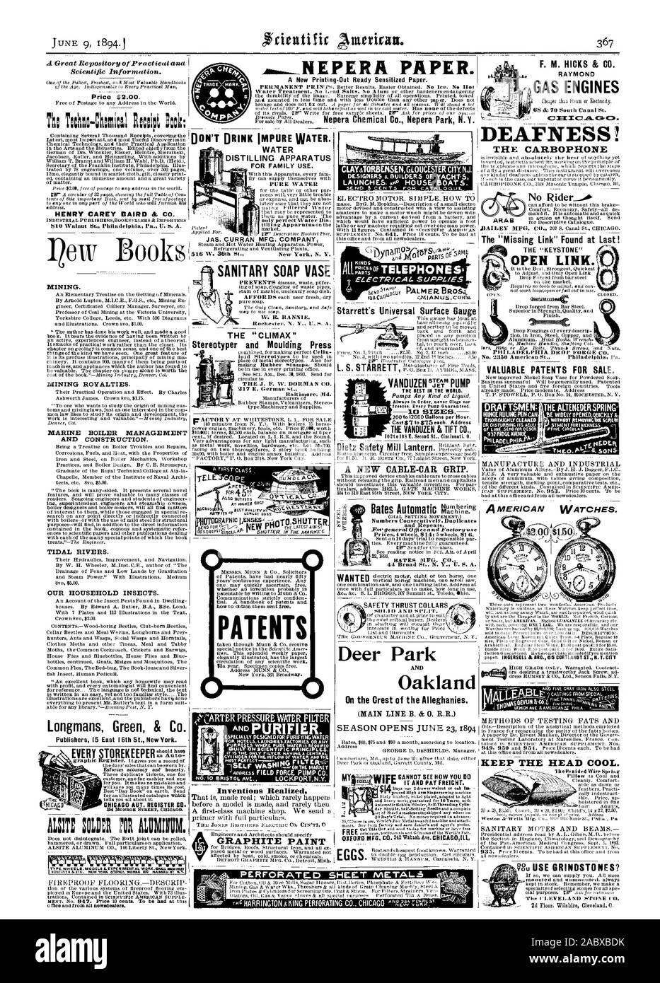 CARTER DRUCK WASSER FILTER STARTET - 10 HAUS BOOTE. EL ECTRO MOTOR. Einfach. Wie T ELEKTRISCHE. Liefert keine Reiter. NEPERA PAPIER. Eine Neue Printing-Out Bereit sensibilisierten Papier. F. M. . HICKS & Co. RAYMOND GASMOTOREN 68 & 70 South Canal St. jeden § TOREKEEPER SOLO: FÜR MMW. CM. Typ Räder. Modelle und experimentelle Arbeit - KLEINE SUMPF ICH SANITÄR SEIFE VASE Rochester N. V. U. S. A. PATENTE DIE BESTEN IM WORT. Pumpen jede Art der Flüssigkeit. friert. Jede Pumpe garantiert. lo Größen. Die VANDUZEN & TIFT CO.Deer Park und Oakland auf dem Kamm der Alleghanies. Lochblech NVETALZ DIE CLEVELAND STEIN Stockfoto