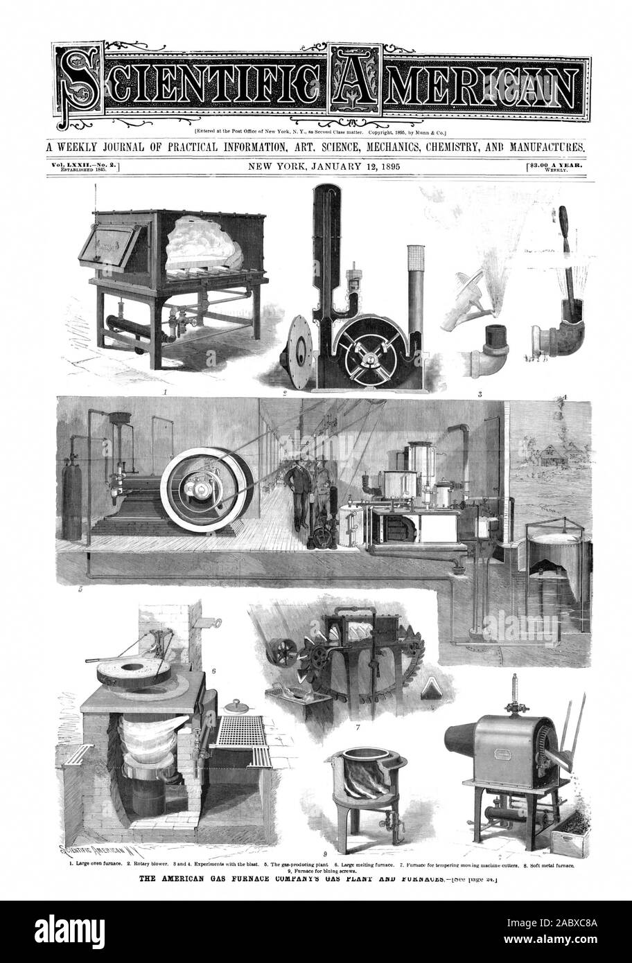 Eine wöchentliche Zeitschrift für PRAKTISCHE INFORMATIONEN KUNST. Wissenschaft MECHANIK CHEMIE UND PRODUZIERT. 9 1895 Scientific American Inc., 1895-01-12 Stockfoto