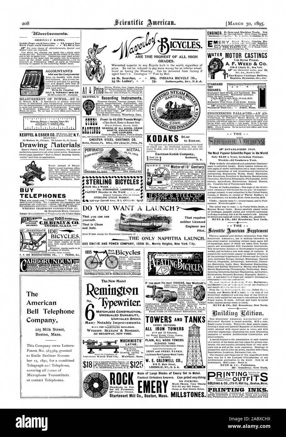 W.E. CALD GUT C Main Street Louisville KY. Us A. ROCK E für alle Zwecke. Hunderte in Mit der schnellsten Schleifer bekannt. Kann Schleifen alles KEINE KOMMISSIONIERUNG. STANDARD VERSUCHEN PLÄTZE., Scientific American, 1895-03-30 Stockfoto