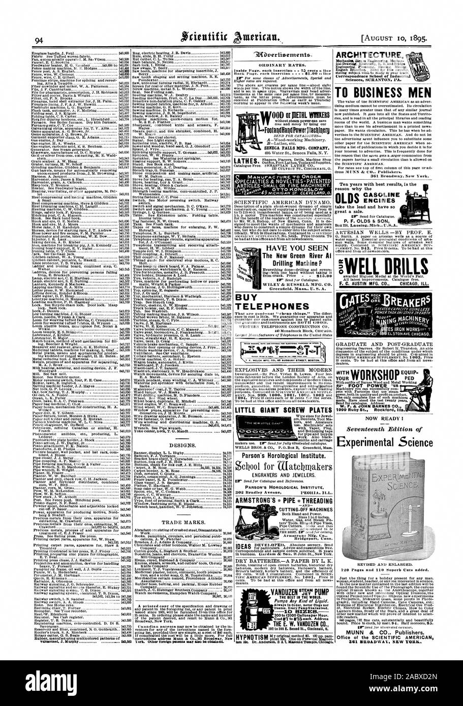 ROCK PED 1999 Ruby St. Rockford Abb. Jetzt bereit! Zu den BUSINESS MÄNNER 361 Broadway. New York. 10 Jahren mit besten Ergebnissen ist der Grund, warum das BENZIN ENCINES die Führung übernehmen und haben auch einen Verkauf. S. F. OLDS & SOHN, Scientific American, 1895-08-10 Stockfoto