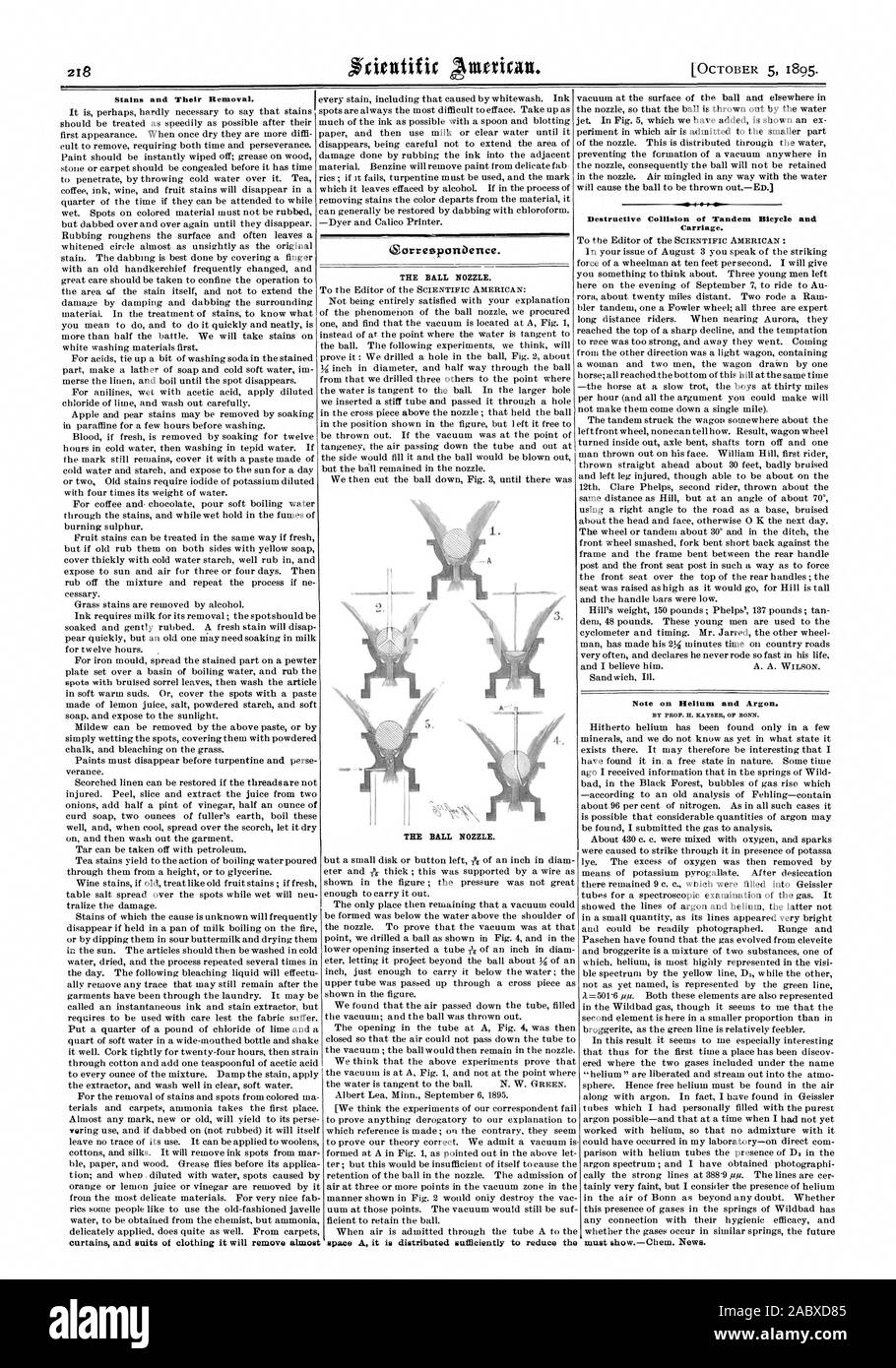 Die KUGEL DÜSE. Raum eine hinreichend verteilt wird, um die Flecken und deren Ausbau zu reduzieren. Destruktive Kollision von Tandem Fahrräder und Schlitten. Hinweis zu Helium und Argon. Von PROF. H. in HAMM BONN. news.orreeponbence. Die KUGEL DÜSE., Scientific American, 1895-10-05 Stockfoto