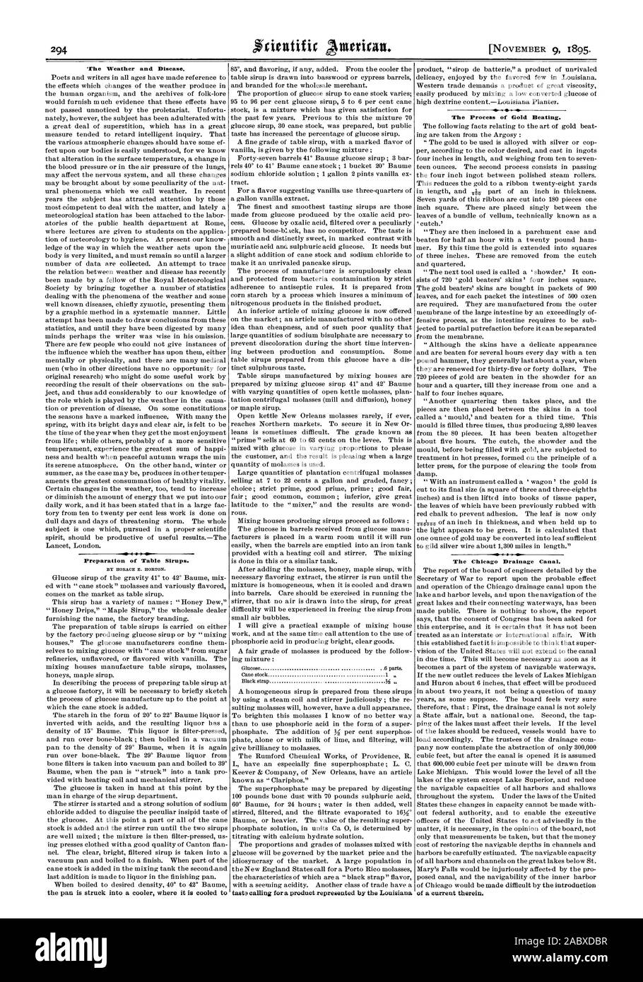 Das Wetter und die Krankheit. 101/Vorbereitung der Tabelle Sirups. Von HORACE E. HORTON. Der Prozess der Gold zu schlagen. Die Chicago Entwässerungskanal. eines aktuellen darin., Scientific American, 1895-11-09 Stockfoto