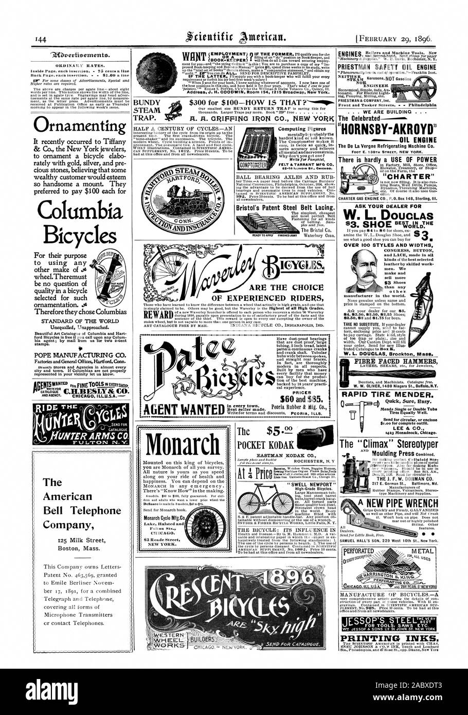 Verzieren Sie vor kurzem aufgetreten zu Tiffany & Co. die New York Juweliere ein Fahrrad elabo gesondert mit Gold Silber Schmuck und Steine cious glauben, dass einige wohlhabende Kunden Wertschätzung wäre so schön ein Berg. Sie bevorzugte $ 100 je für Columbia Fahrräder für Ihren Zweck auf andere Stellen des Rades zu bezahlen. Theremust keine Frage der Qualität in ein Fahrrad für solche Verzierungen ausgewählt werden. ot Deshalb wählten sie Columbias STANDARD DER WELT unvergleichliche Unapproached. Die American Bell Telephone Company 125 Milk Street Boston Mass PAPST MANUFACTURING CO. Fabriken und Allgemeine Stockfoto