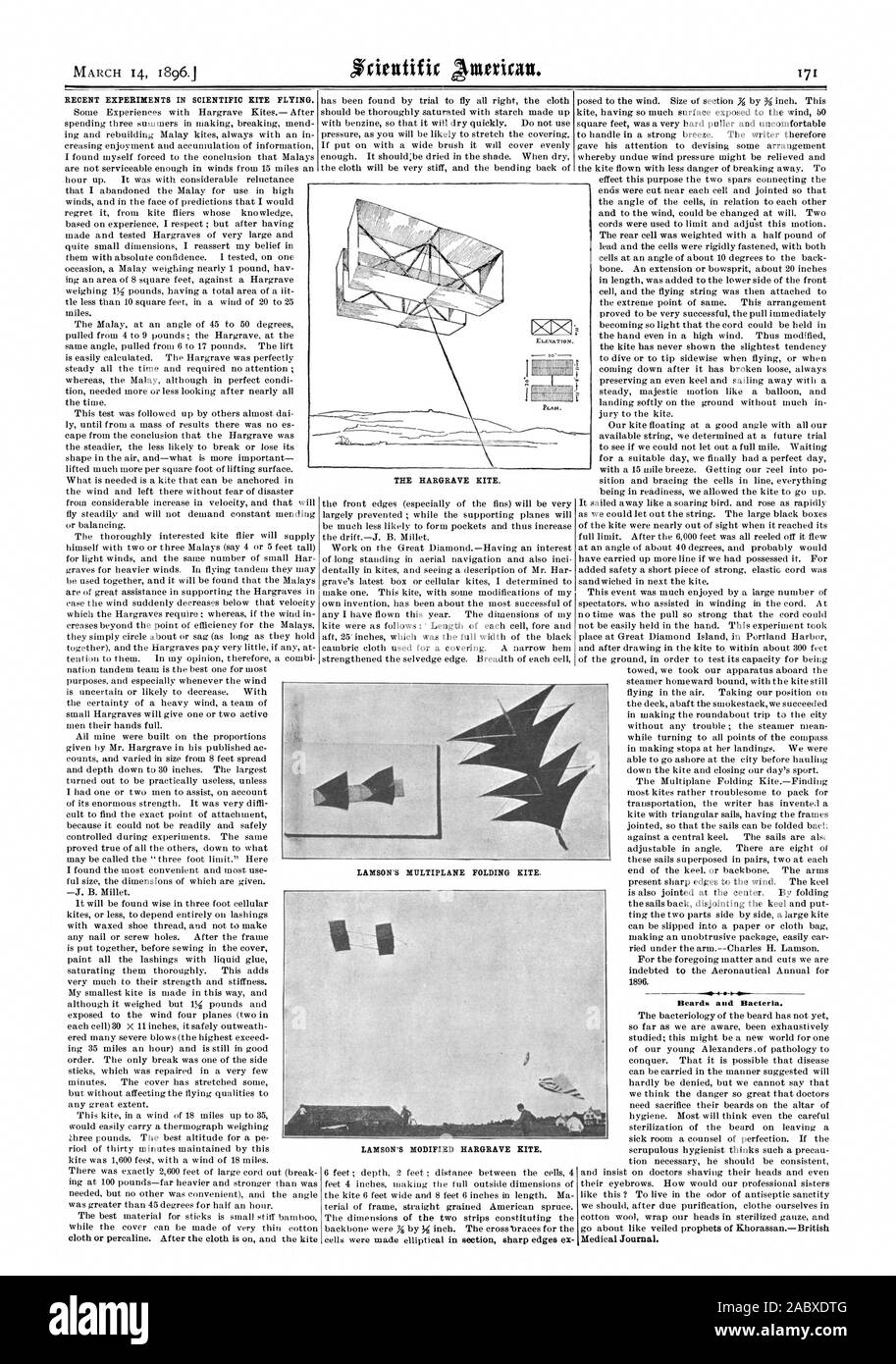 14. MÄRZ 1896. Bärte und Bakterien. Medical Journal. Höhe. -, Scientific American, 96-03-14 Stockfoto