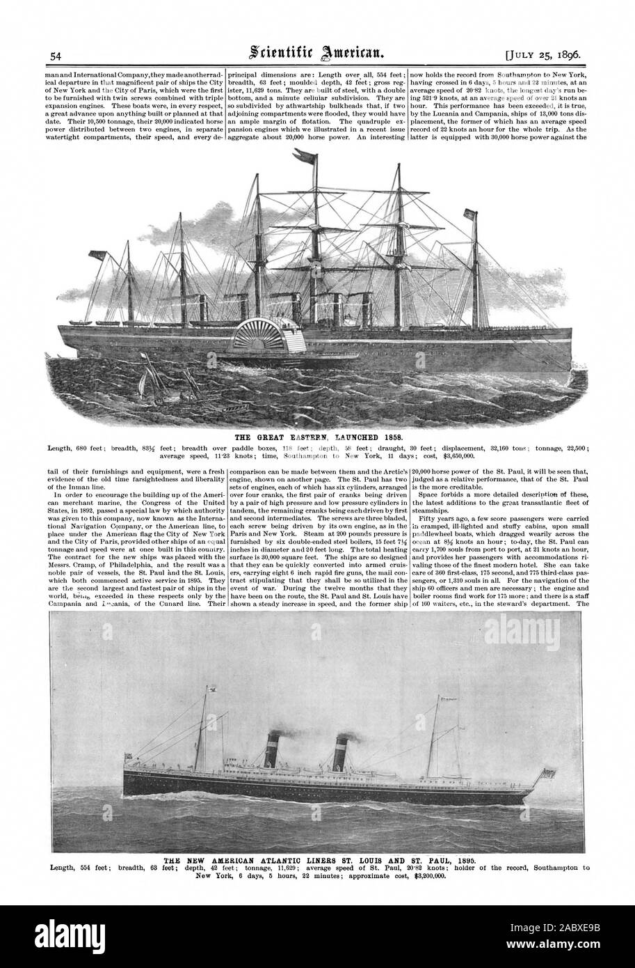 Das Great Eastern gestartet 1858., Scientific American, 1896-07-25 Stockfoto