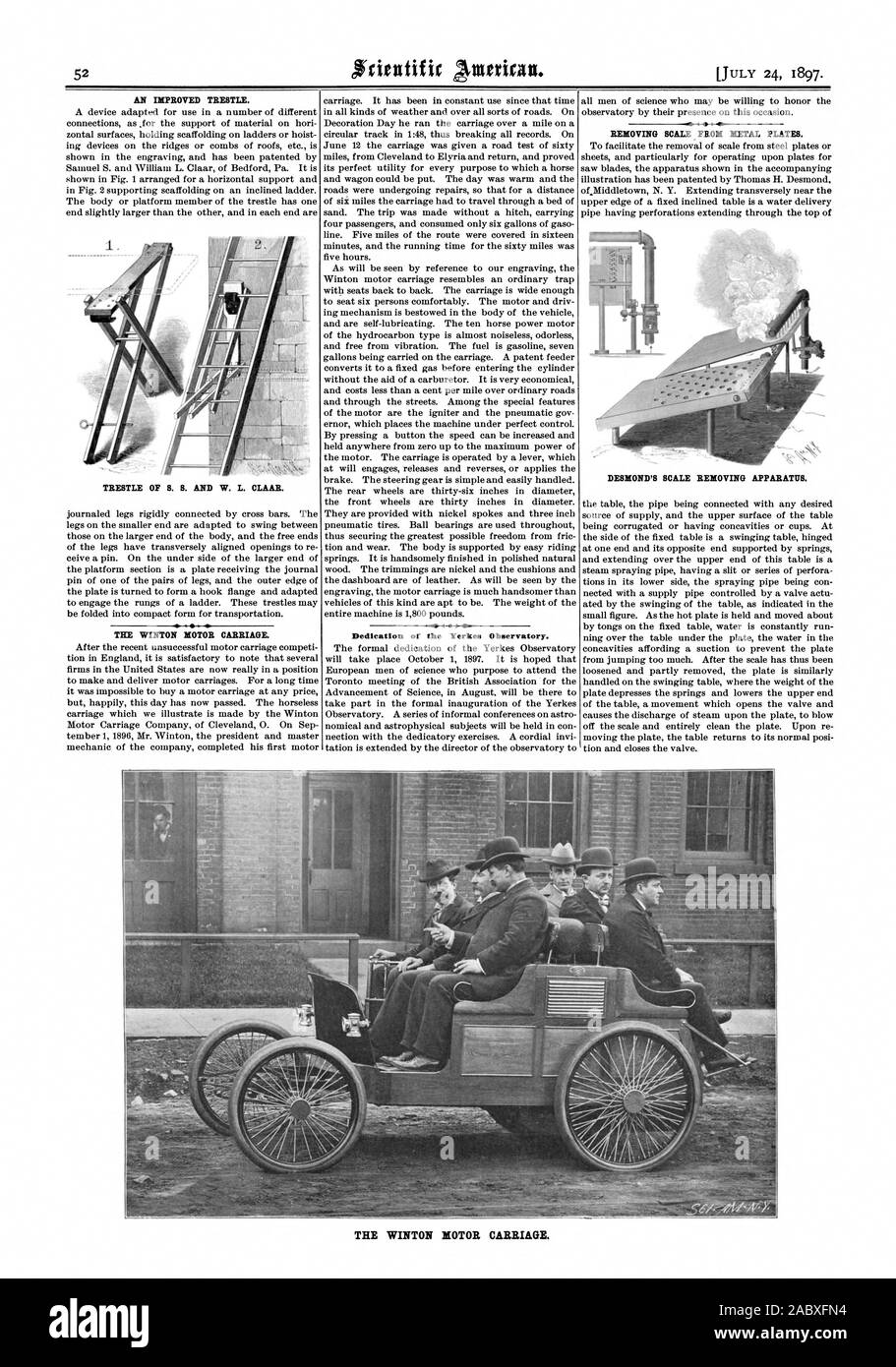 Einweihung des Yerkes Observatorium. Das WINTON MOTOR WAGEN., Scientific American, 1897-07-24 Stockfoto