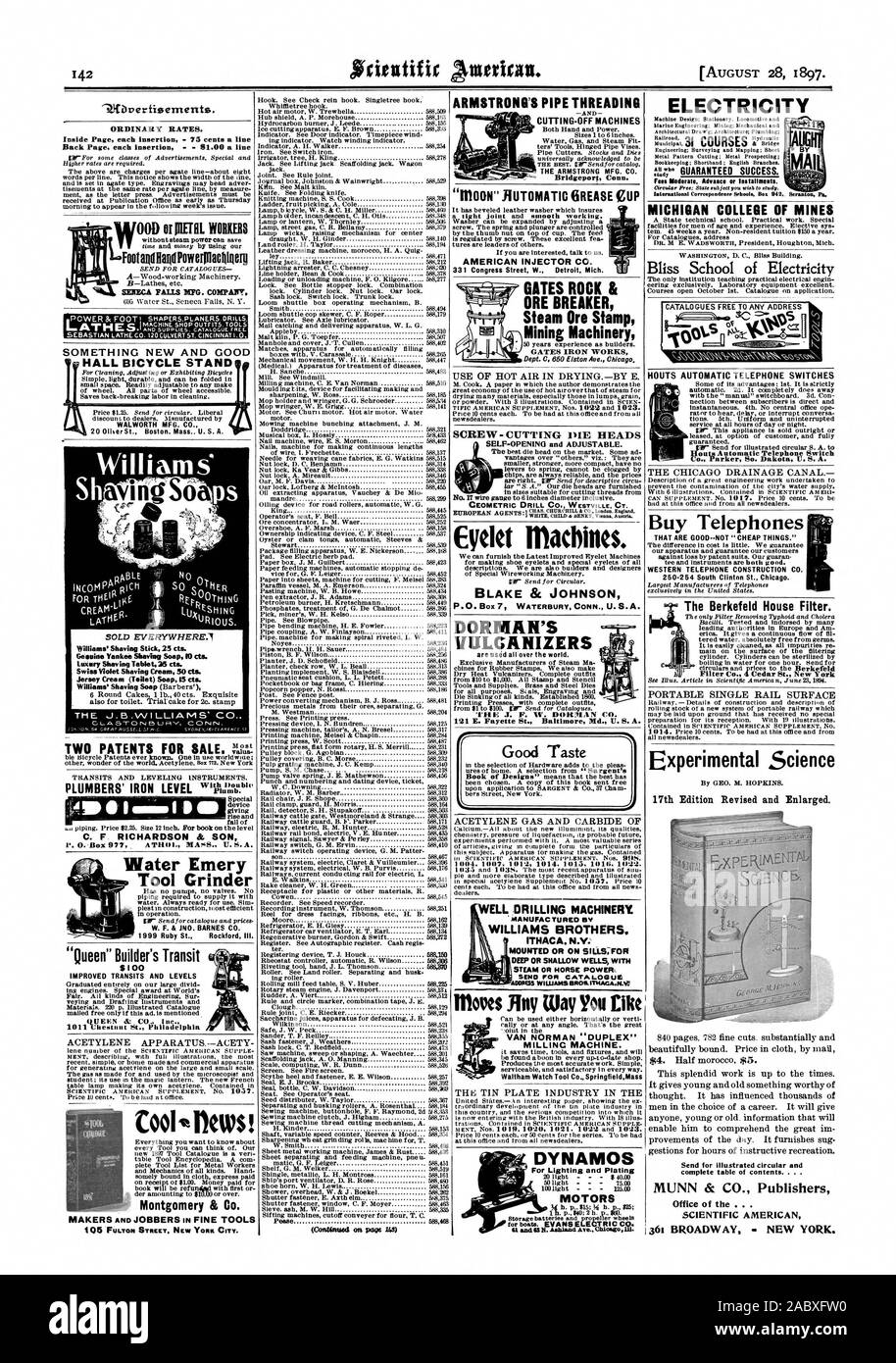 Auf Wunsch des Kunden vermietet und in vollem Umfang gewährleistet. Kaufen Telefone, SIND GUT - NICHT "billige Dinge." WESTLICHEN TELEFON CONSTRUCTION CO. 260-264 South Clinton St. Chicago., Scientific American, 1897-08-28 Stockfoto