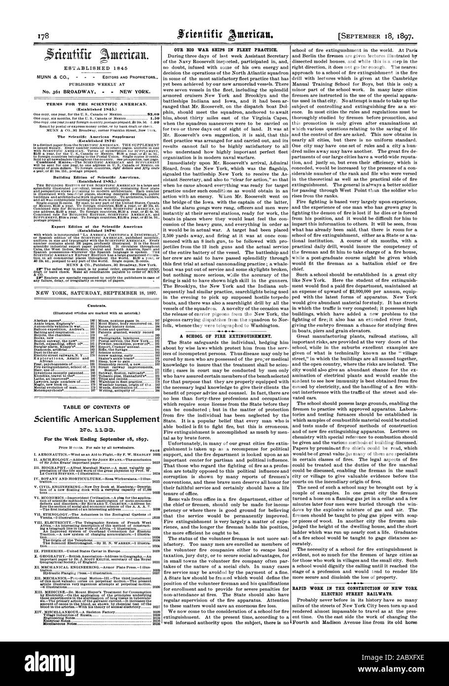 1845 MUNN 86 CO HERAUSGEBER UND EIGENTÜMER gegründet. Bedingungen für den Scientific American. Der Scientific American Supplement (gegründet 1876) Gebäude Ausgabe von Scientific American. (Etabliert 1 SS 5.) (gegründet 1878) Inhalt. Scientific American Supplement Nr. 33. Für die Woche Ende September [8 1897. Seite- ein neues Schwimmdock mit einer Tragfähigkeit von 17.500 Tonnen18105 VI. ECONOM 1 CS.-Unverhältnismässigen Zivilisation. - ein Plädoyer für die Anwendung von wissenschaftlichen Methoden zur Verbesserung der sozio-ökonomischen Fore der Abschnitt der Sozial- und Wirtschaftswissenschaften der A. A.A.S.-Die erste Stockfoto