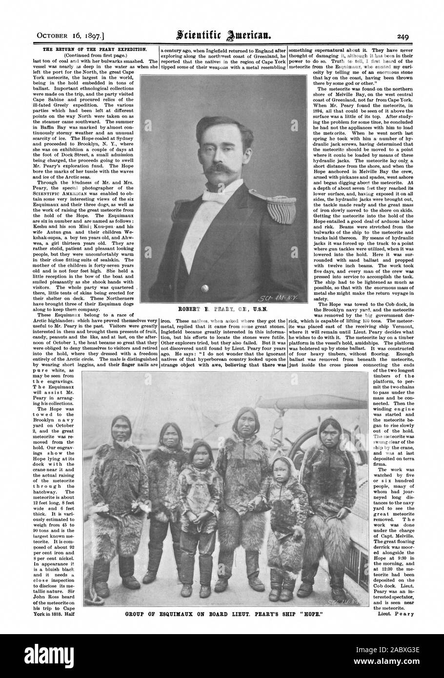 16. Oktober 1897. Die RÜCKKEHR DER PEARY EXPEDITION. ROBERT E. PEARY C.E U.S.N. New York 1818. Hälfte, Scientific American, 1897-10-16 Stockfoto