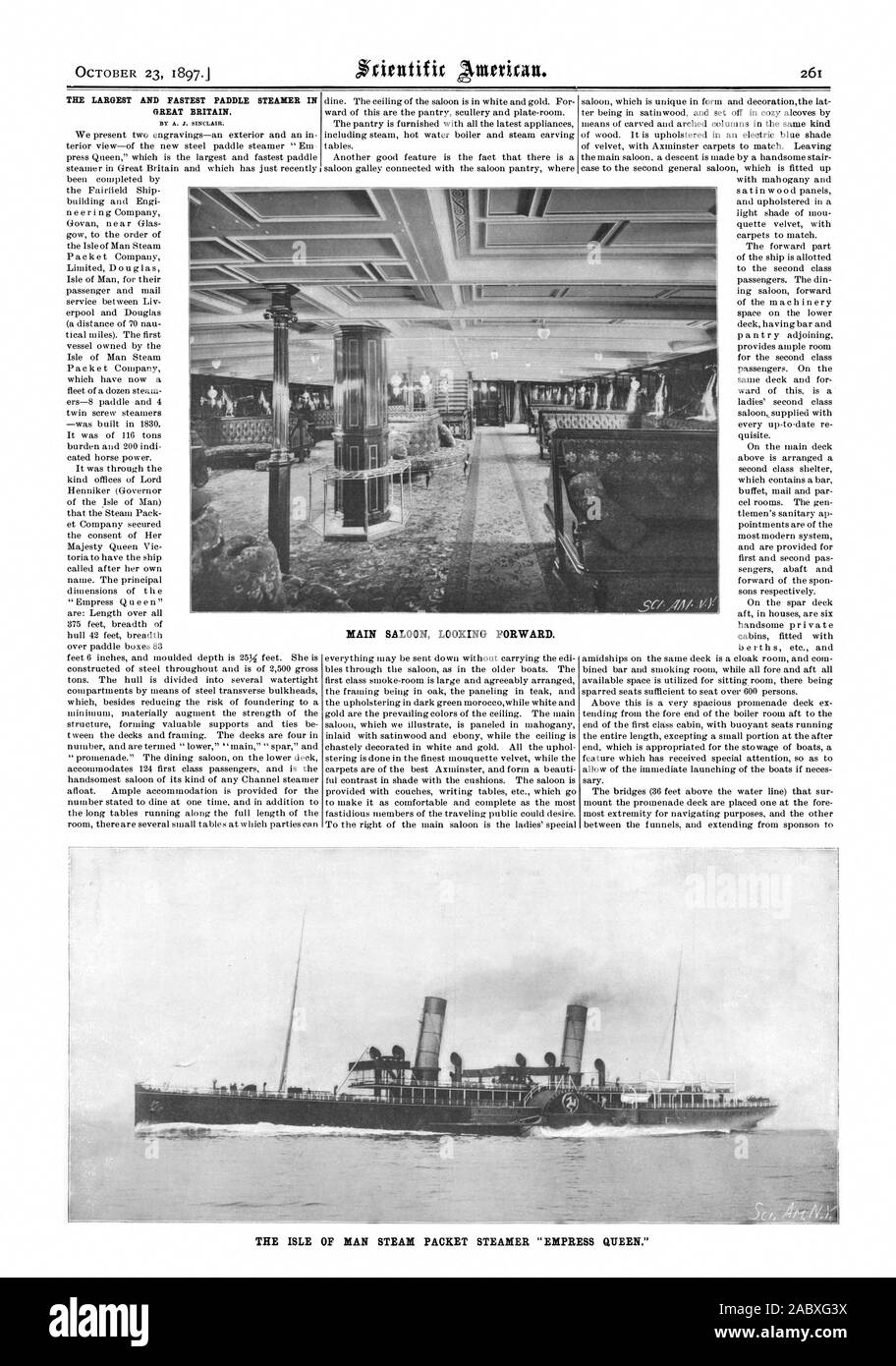 Das größte und schnellste RADDAMPFER IN GROSSBRITANNIEN. Durch A. J. SINCLAIR. MAIN LIMOUSINE FREUEN. Die ISLE OF MAN STEAM PACKET DAMPFGARER 'KAISERIN KÖNIGIN., Scientific American, 1897-10-23 Stockfoto