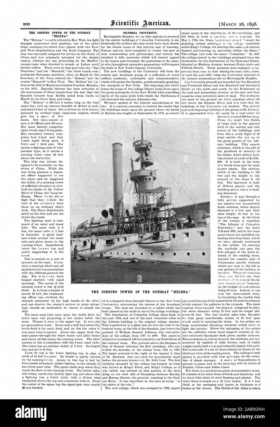 T-STÜCK KOMMANDOTURM DER KANONENBOOT "HELENA." der Columbia University. Der KOMMANDOTURM DER KANONENBOOT "HELENA., Scientific American, 1898-03-26 Stockfoto