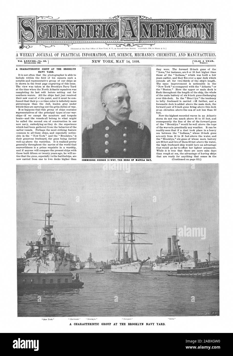 Eine wöchentliche Zeitschrift für PRAKTISCHE INFORMATIONEN KUNST WISSENSCHAFT MECHANIK CHEMIE UND PRODUZIERT. Vol.LXXVIIINo. 20. WEEELT. Kommodore George Dewey der Held von Manila Bay. Eine charakteristische GRUPPE IM BROOKLYN Navy Yard. Eine charakteristische GRUPPE IM BROOKLYN NAVY YARD., Scientific American, 1898-05-14 Stockfoto