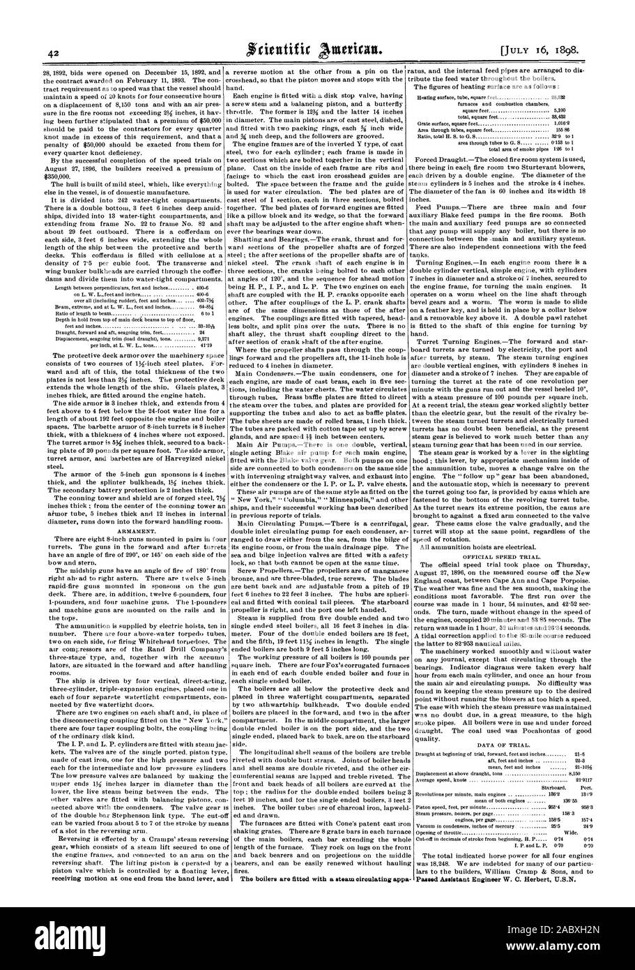 Übergeben Assistant Engineer W. C. Herbert US-N., Scientific American, 1898-07-16 Stockfoto