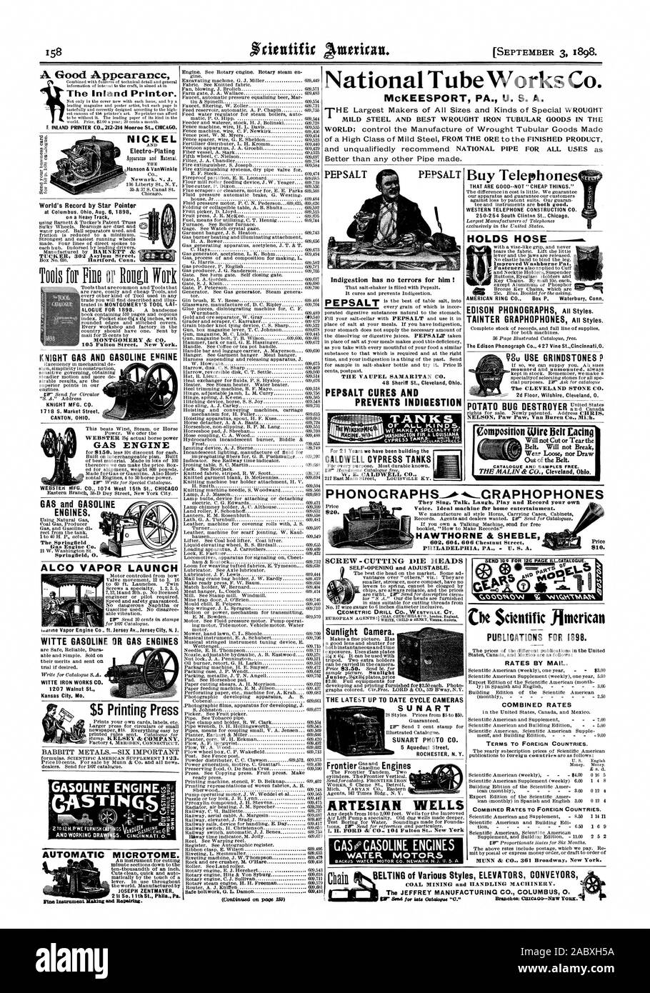 Nationale Tube Works Co. ein gutes Erscheinungsbild der Inland Drucker. E INLAND DRUCKER CO.212-214 Monroe St. CHICAGO. NICKEL Electro-Plating Apparate mul tetanal. - Hanson & VanWinkle Weltrekord von Star Pointer auf einem schweren Spur TUCKER 302 Asyl Straße MONTGOMERY & Co 105 Fulton Street New York. Ritter GAS UND BENZIN ENAINE RITTER MFG. Co.1718 S. Market Street CANTON OHIO. WITTE BENZIN- ODER GASMOTOREN 1207 Walnut St. Kansas City. Mo. 5 $ Druckmaschine BABBITT METALLE. - SECHS WICHTIGE AUTOMATIC Fine Instruments Mälzerei sichere boltwork G. L. Damon 609416 Verdauungsbeschwerden hat keinen Schrecken für Ihn! Die Stockfoto