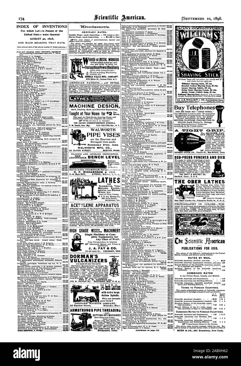 Jede Klasse Arbeit. 10-30 John St. CINCINNATI OHI DORIVIAWS VULKANISEURE Telefone kaufen, die sind gut - nicht "billige Dinge." WESTLICHEN TELEFON CONSTRUCTION CO. 250-254 South Clinton St Chicago. Der Pratt & Whitney CO Hartford Anschl. U. S. A., Scientific American, 98-09-10 Stockfoto