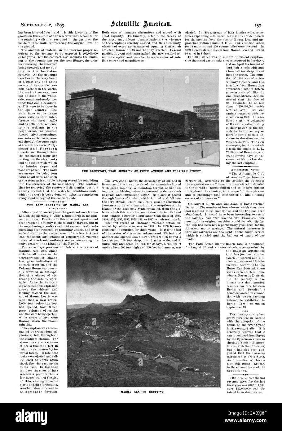 Der letzte Ausbruch des Mauna Loa. Das Reservoir, aus an der Kreuzung von Fifth Avenue und FORTIET H Straße. MAUNA LOA IN ERUPTION., Scientific American, 1899-09-02 Stockfoto