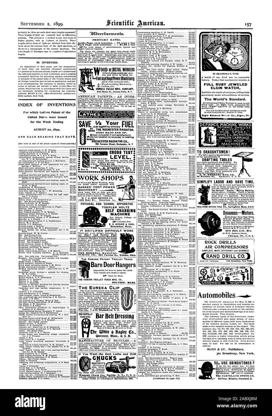 IN OMA'S MICH VOLL RUBY JEWELLED ELCIN der Welt Standard ansehen. Elgin National Watch Co. Elgin III. 'DEFIANCE Maschine arbeitet trotz. OHIO. U.S.A J''HU. B POK WH "EELBENDING WAGEN, DIE BEFÖRDERUNG ZU VERFASSERN! Redaktionelle arbeit Tabellen vereinfachen und Zeit sparen. Van Norman "Duplex" Fräsmaschine WALTHAM WATCH TOOL CO Springfield Massachusetts USA, Scientific American, 1899-09-02 Stockfoto