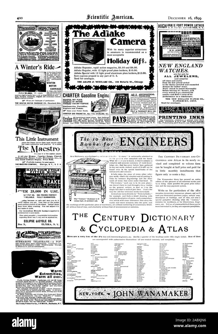 Zuverlässig. In vollem Umfang gewährleistet. ECLIPSE FAHRRAD CO ERICAN SUPPLEM VON JEDEM FÜR JEDEN ZWECK Stationnries Portables Motoren und Pumpen. CHARTER GAS ENGINE CO., 148 Sterling krank. ALI ARITHMETISCHE PROBLEME FILZ & TARRANT MFG. Co.MeALLISTER Mfg Optiker 49 Nue au St. N.Y. Neu-england UHREN. sind für den Verkauf von allen Juweliere und alle Größen und Stile aus der günstige Nickel zu den zierlichen umfassen Jewelled und emaillierte Ausführungen für Damenbekleidung. Jede Uhr wird vor Verlassen des Werks und jede Uhr steht für Qualität und Treue seiner Leistung als Zeitnehmer garantiert getestet Stockfoto