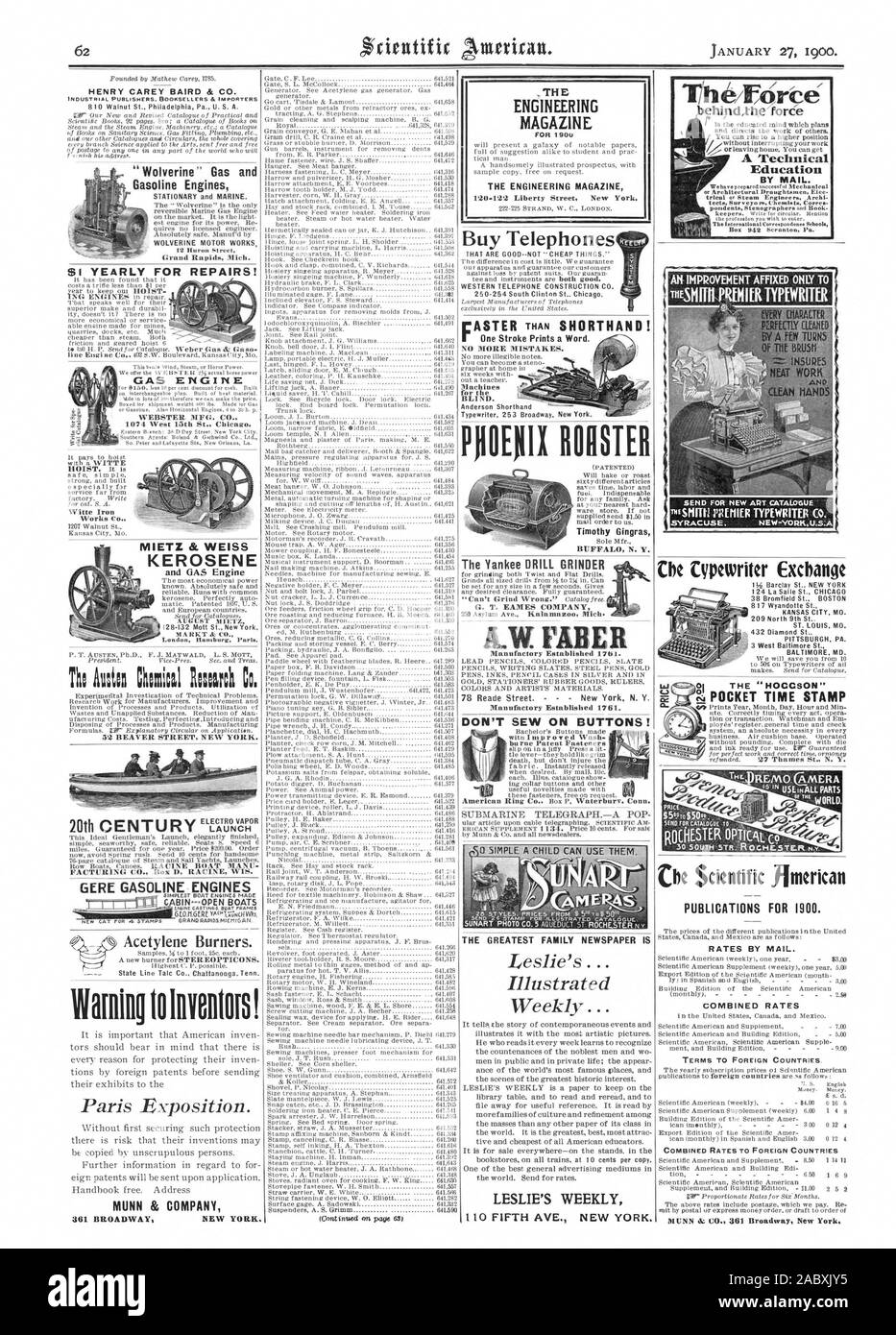 HENRY CAREY BAIRD & Co. DAS MAGAZIN DAS ENGINEERING Magazin kaufen Telefone einen Anschlag Druckt ein Wort. Keine weiteren Fehler. Maschinen für die Blinden. Gedicht Röster Timothy Gingras BUFFAL N.Y. der Yankee BOHRER SCHLEIFGERÄT G. T. EAMES FIRMA: GER Manufaktur gegründet 1761. 78 Reade Street. - New York, N.Y. Manufaktur gegründet 1761 NICHT Nähen auf Tasten! ThForte" hinter die Kraft, die eine technische Ausbildung per Post. Tects. Vermessungsingenieure Chemiker Correa EINE VERBESSERUNG NUR ANGEBRACHT T T WERK De Schreibmaschine Exchange 1,15 L IN ALLEN TEILEN der Scientific American VERÖFFENTLICHUNGEN FÜR 1900. Preise per E-Mail. Kombinierte PREISE Stockfoto