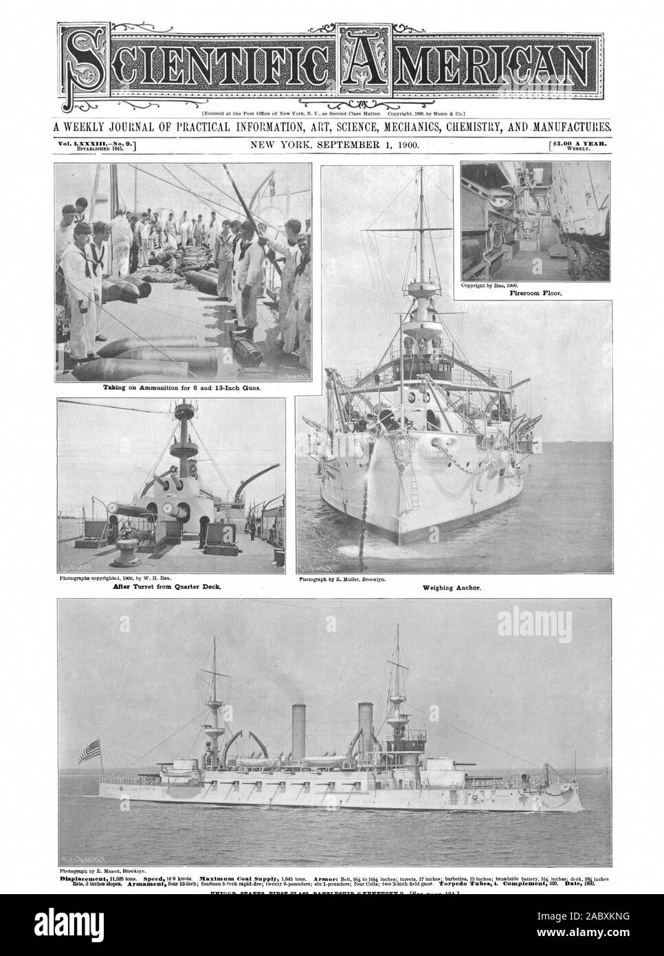 Foto: E.Mauer Brooklyn. Wöchentlich. Vol.LXXXIIINo. 9.1 gegründet 1845. j Fotos Copyright 1900 von W. H. Rau. Nach Revolver von Quarter Deck. Mit einem Gewicht von Anker., Scientific American, 1900-09-01 Stockfoto