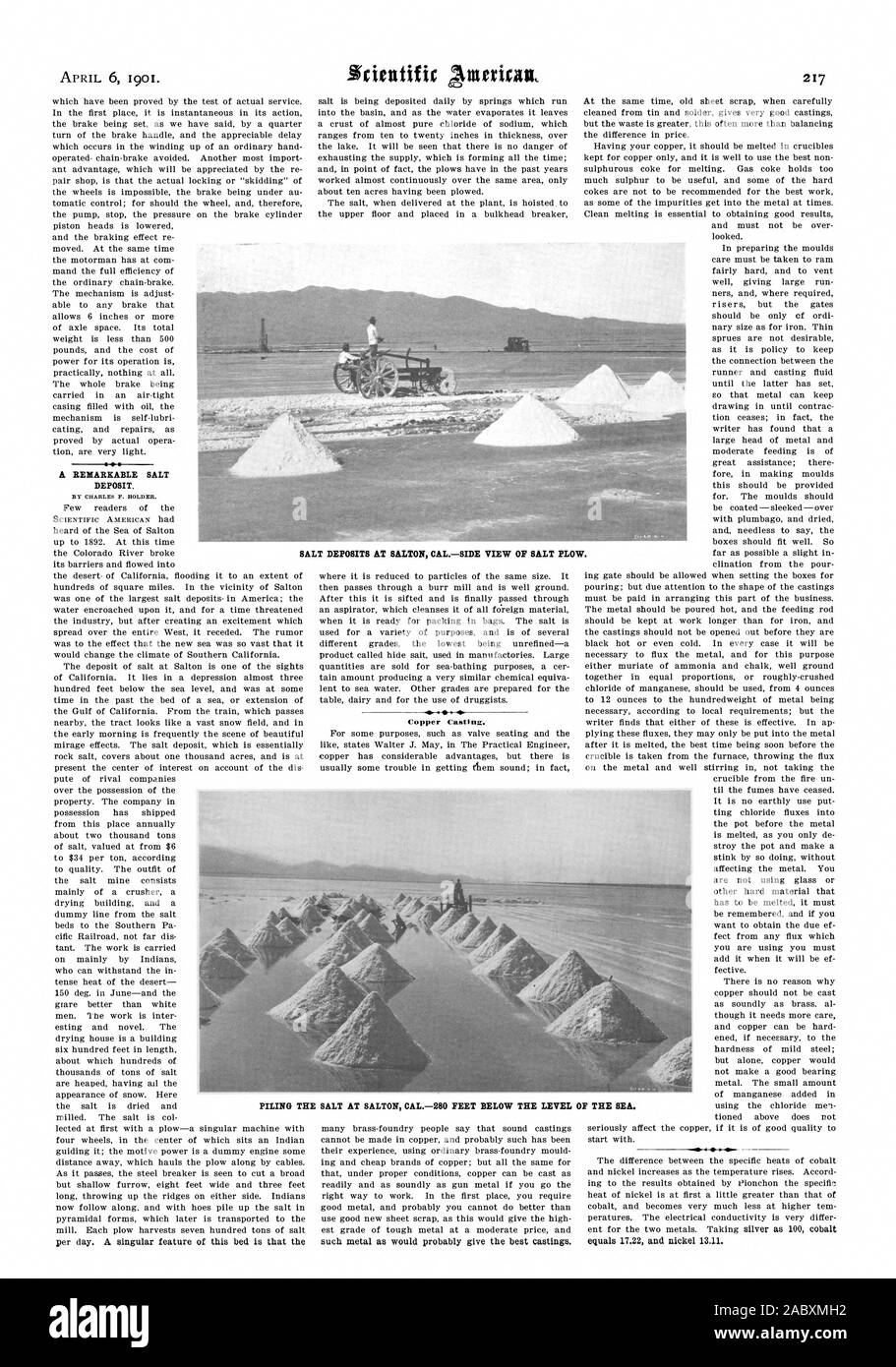 Kaution. Kupfer Casting. Ramm DAS SALZ AM SALTON CAL.-280 Meter unter dem Meeresspiegel, Scientific American, 1901-04-06 Stockfoto