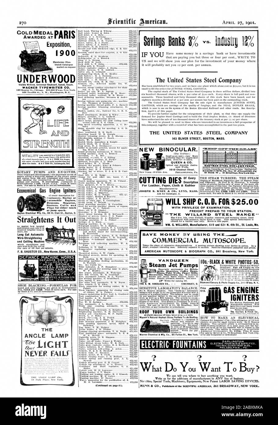 CINCINNATI 0. Dach IHRE EIGENEN GEBÄUDE Warren Naturasphalt Stein Oberfläche bereit. Warren Chemie & Mfg. Co.86 Fulton St. New York. Bei Exposition 1900 DEFIANCE MASCHINE ARBEITET w Ferse. Biegen LONDON OFFICE 16 ELDON STR VAN DLIZ EN Steam Jet Pumpen yards Steinbrüche Kästlein Dämme 1 nu II krank Moo] Lager 4 (Ilpflf hatunslghtly signwill es Sie die HARTMAN STANGE AUS STAHL RASEN ZAUN haben. HARTMAN 61 FG. CO-Feld 89 Ellwood CltY Das GAS MOTOR ZÜND UNDERW SCHIFF WIRD GEGEN NACHNAHME. Für $ 25,00 mit Privileg der Prüfung. Frachtfrei AN IHRE STATION. "Die WILLARD STAHL" WM. C. WILLARD Stockfoto