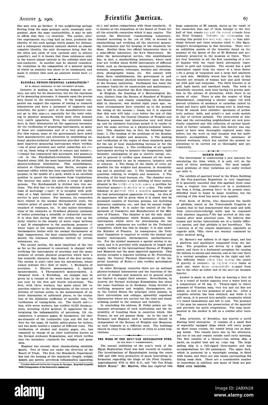 Nationale physikalisch-technischen Labors. Die ARBEIT DER ÄGYPTISCHEN EXPLORATION FUND. Wissenschaft Notizen, Scientific American, 1901-08-03 Stockfoto