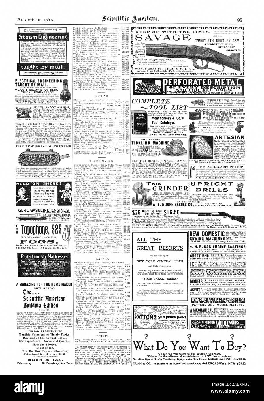 95 AtrGust 10 1901. ERFORATED. Metall von ENTERIC DIESCRIPTION UND FÜR ALLE. ' Verwendet. GERE BENZINMOTOREN C BIN-OFFENE BOOTE MOTOR CAETINOS BOOT FRAMES 60. 'C MARKEN. Verhindert, dass MARINE KATASTROPHEN IN ALLEN GROSSEN RESORTS NEW YORK Central Lines" 4-TRACK-SERIE 'Wenn' jetzt bereit. Che Scientific American Gebäude Edition liberale Einflußnahme mos spezielle Abteilungen zu beschäftigen: monatliche Kommentar zu aktuellen Themen. Bewertungen der neuesten Bücher. Korrespondenz. Hinweise und Anfragen. Haushalt Notizen. Rechtliche Hinweise. Neue Buildint Patente (klassifiziert) Preis in steifem Einband. S 2.00. MUNN 8 t. C Verleger 361 Stockfoto