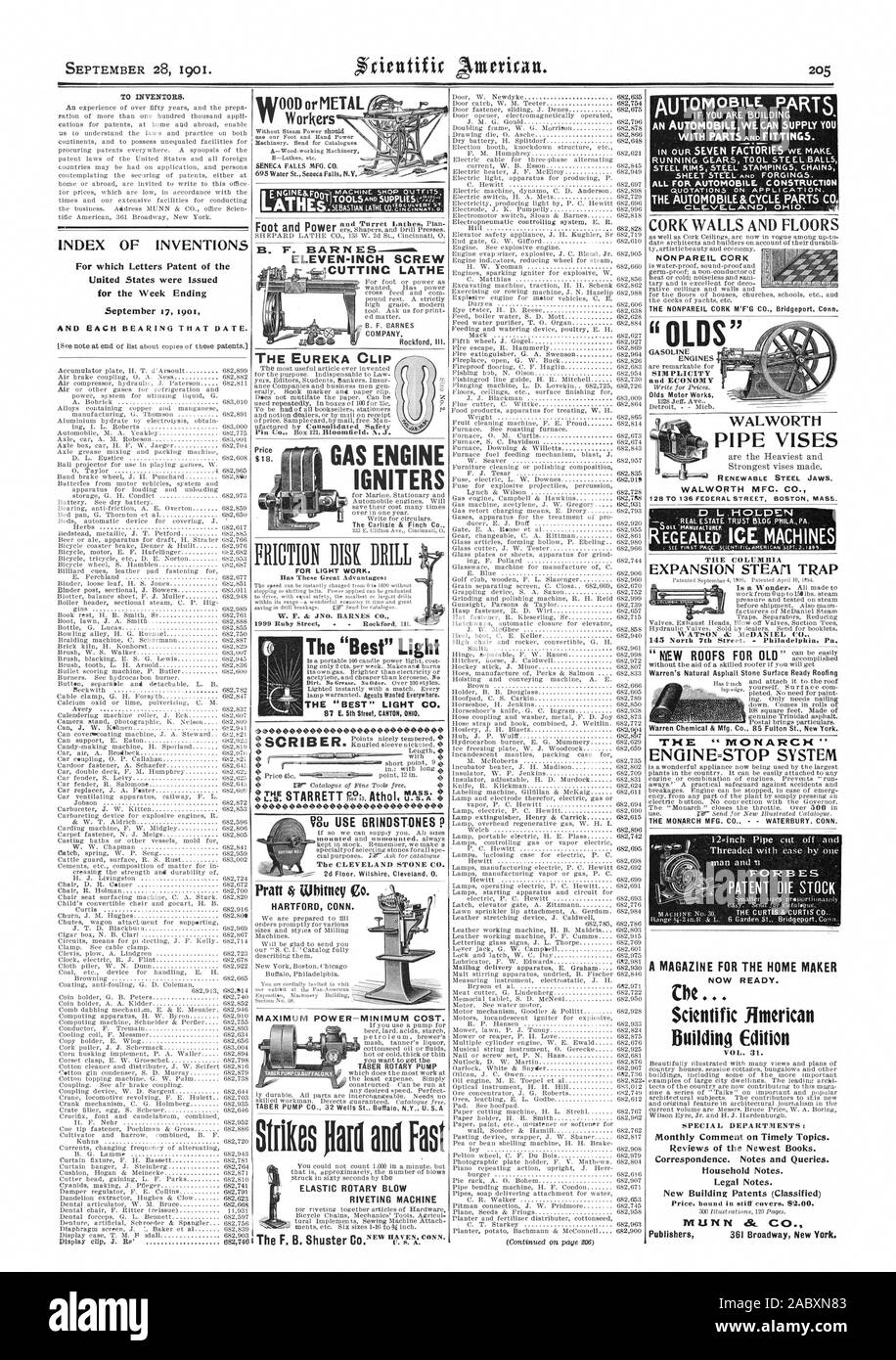 - WATERBURY CONN. Arbeitnehmer SENECA FALLS MFG. Co 11-Zoll Schraube CUTTINC DREHMASCHINE GASMOTOR ZÜNDER der Carlisle & Finch Co. L.S. nu VERWENDEN SCHLEIFSTEINE P DIE CLEVELAND STONE CO. 2D-Stock. Wilshire Cleveland 0. WALWORTH ROHR SCHRAUBSTÖCKE ERNEUERBARE STAHLBACKEN. Benzinmotoren und WIRTSCHAFT D L. HCILDEN EXPANSION KONDENSATABLEITER WATSON & McDANIEL (IL Warren Naturasphalt Stein Oberfläche bereit Roofing FORBES y Vfx PATENT STERBEN LAGER DIE CURTIS & CURTIS C NIETEN MASCHINE S. A. DIE EUREKA-CLIP FÜR LEICHTE ARBEITEN. HARTFORD, CONN. Pratt 4 Whitney Co. Das 'Beste' Licht EIN MAGAZIN FÜR ZU HAUSE TEEKOCHER Gebäude Edition VOL. 31. Stockfoto