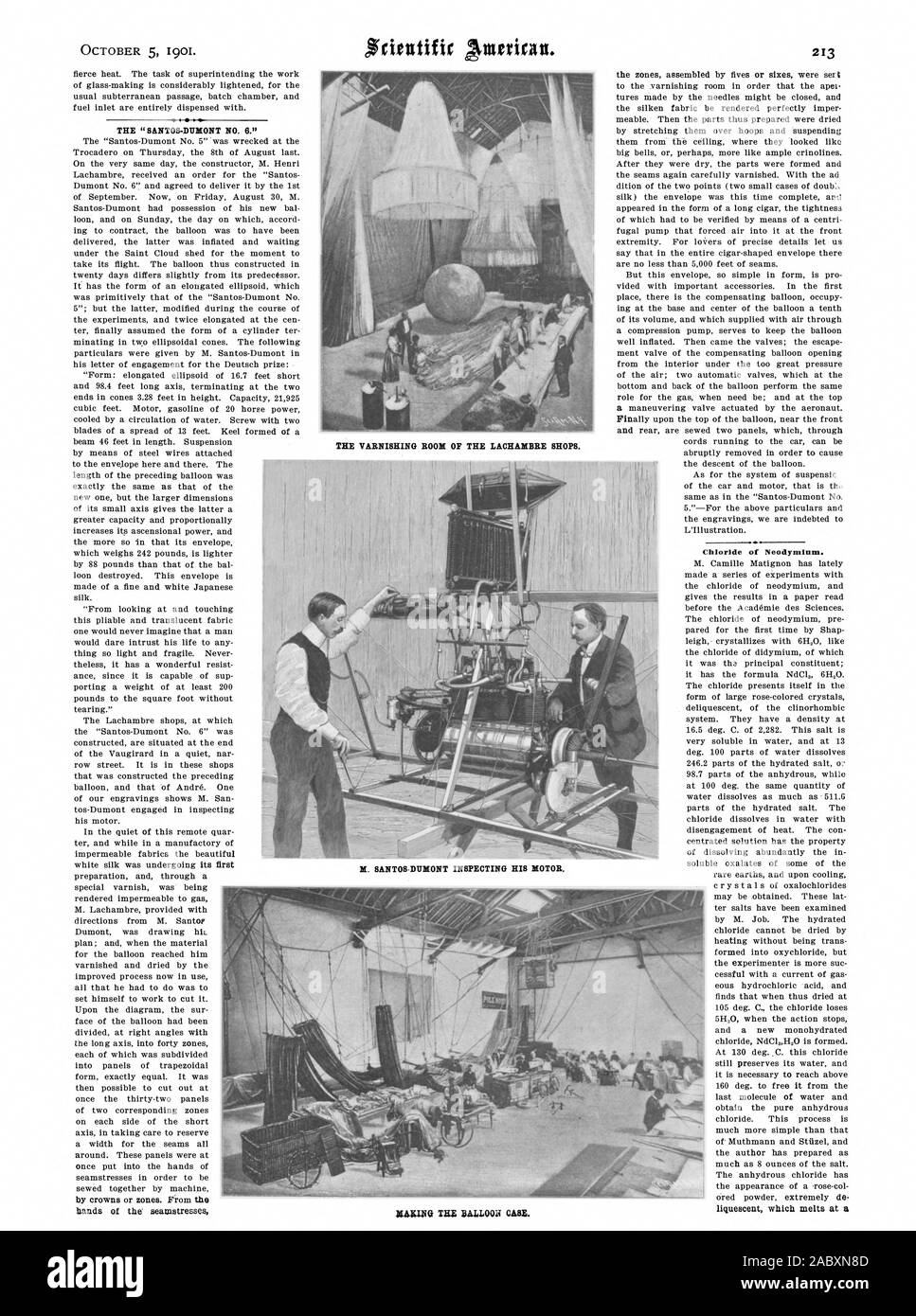 Die LACKIERUNG DER LACHAMBRE GESCHÄFTEN. Die 'SANTOS - DUMONT Nr. 6." Durch die Kronen oder Zonen. Aus den Händen der seatostresseS Chlorid aus Neodym. M. SANTOS DUMONT INSPEKTION SEIN MOTOR. MAILINO T-STÜCK BALLON., Scientific American, 1901-10-05 Stockfoto