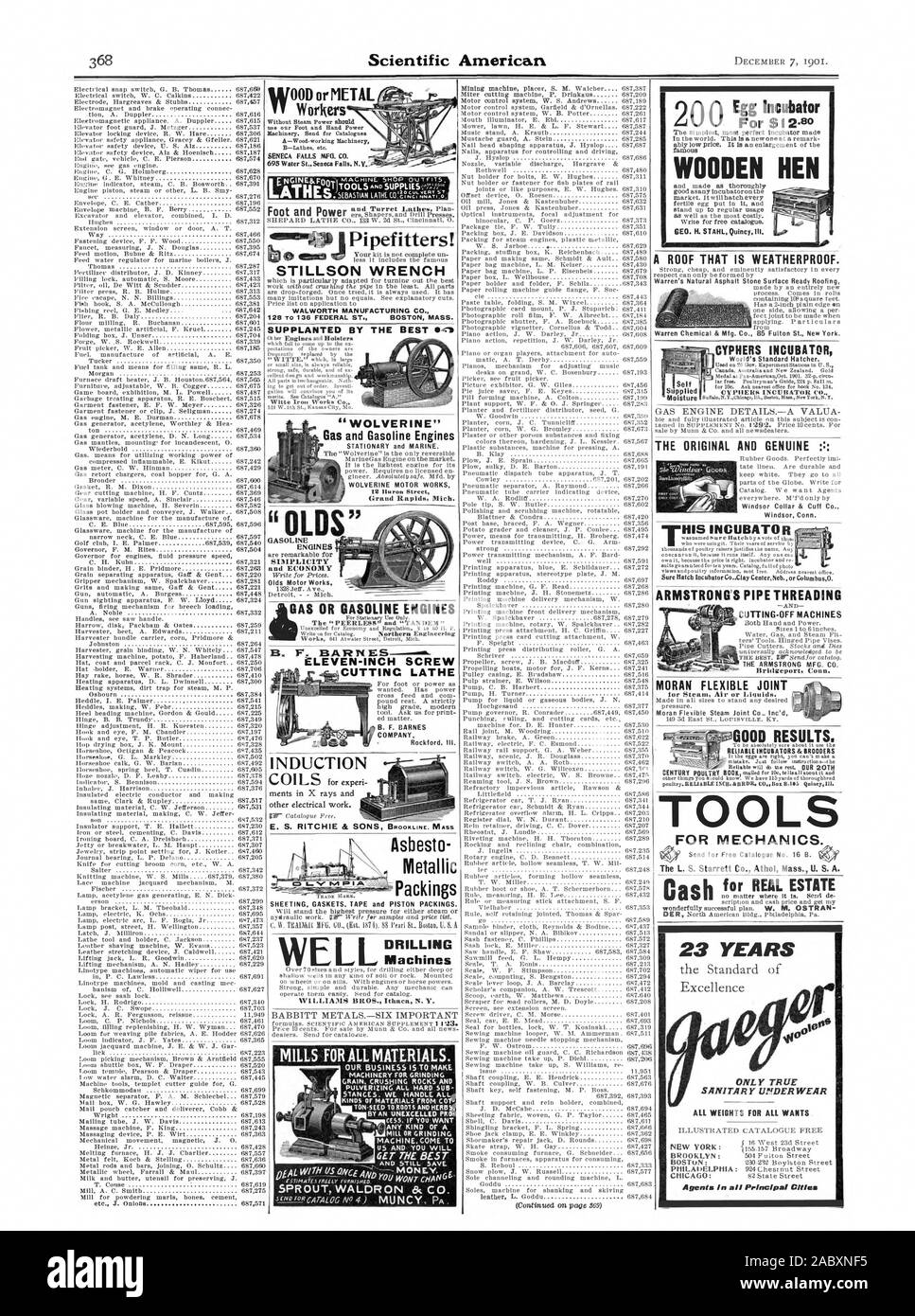 Stand bis zu regelmäßiger Anwendung schreiben für den kostenlosen Katalog. GEO. H. STAHL Quincy III. Gute Ergebnisse. OLS für Monteure. Agenten in allen wichtigsten Städten STILLSON SCHLÜSSEL WALWORTH MANUFACTURING CO. VERDRÄNGT DURCH DIE BESTEN-.10 'WOLVERINE' Gas und Benzin Motoren stationäre und Marine. WOLVERINE MOTOR WORKS 12 Duro. Street Grand Rapids Michigan Induktion metallische Dichtungen FOLIEN DICHTUNGEN. Band- und Kolbendichtungen. Maschinen MÜHLEN FÜR ALLE MATERIALIEN. Unser Unternehmen 15 10 MASCHINEN FÜR DAS SCHLEIFEN PULVERISIEREN ALLE HARTEN SUB TONNE. Saatgut, Wurzeln und Kräutern. Mühle oder SCHMEICHELTEN UNS UND SIE WERDEN DIE 8 E 5 T UND NOCH ZU SPAREN Stockfoto