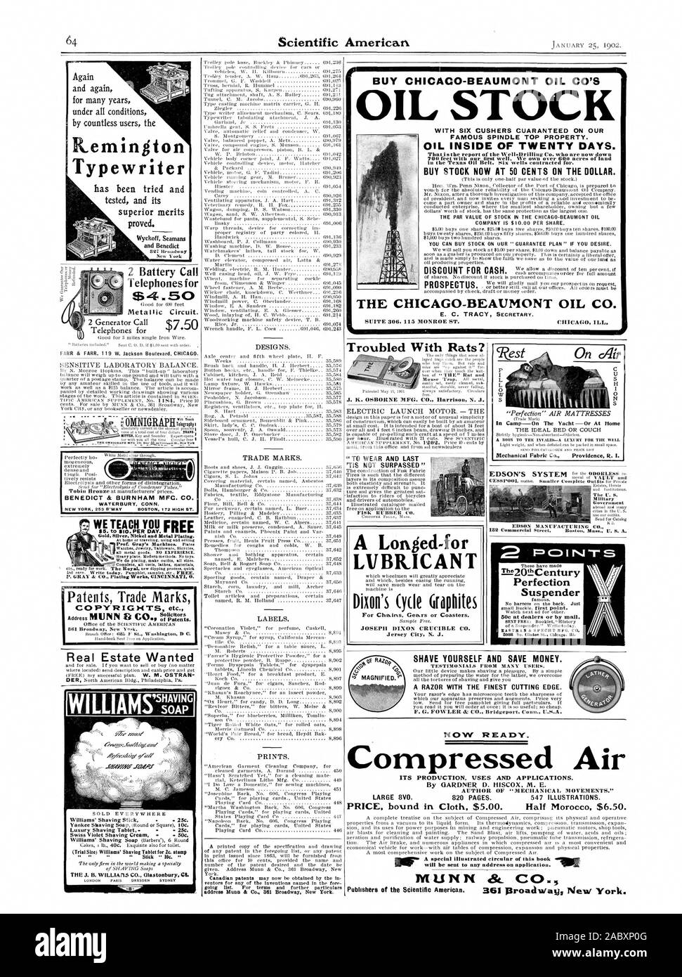 Benedikt & BRENNEN HAM MFG. Co.Remington Schreibmaschine Wyckoff Seamans und Benedikt 2 Batterie Anruf Telefone für 4 50 Metallic Schaltung. Gold Silber Nickel und Metal Plating. S. GRAU tic CO. Plating Werke CINCINNATI 0. WILLIAMS' TZG 861 Broadway New York. Immobilien rasieren Wollte SIE SICH SELBST UND SPAREN SIE GELD. Ein Rasiermesser mit feinsten SCHNEIDE. Kaufen CHICACO - BEAUMONT ÖL CO ÖL LIEFERBAR BERÜHMTEN SPINDEL TOP PROPERTY. Öl INNERHALB VON 20 TAGEN. STOCK JETZT KAUFEN BEI 50 Cents auf dem Dollar. CHICAG KRANK. Mit Ratten beunruhigt? J.K. OSBORNE MFG. Co.Harrison N. J. FISK RUBBER CO. Eine Ersehnte LVBRICANT Dixon's Zyklus Stockfoto