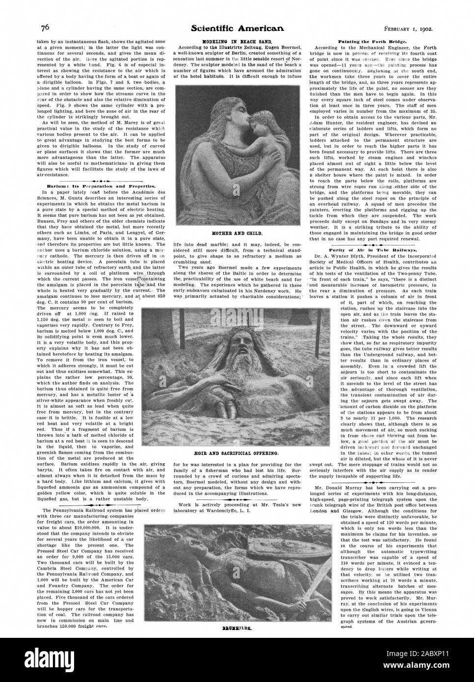 Barium: Seine Vorbereitung und Eigenschaften. Modellierung in REACH SAND MUTTER UND KIND. EGIR UND OPFERGABE. vie ICH ICH Malerei die Forth Bridge. Die Reinheit der Luft in Ti. Eisenbahnen. 3 IIIRYLD 4., Scientific American, 1902-02-01 Stockfoto