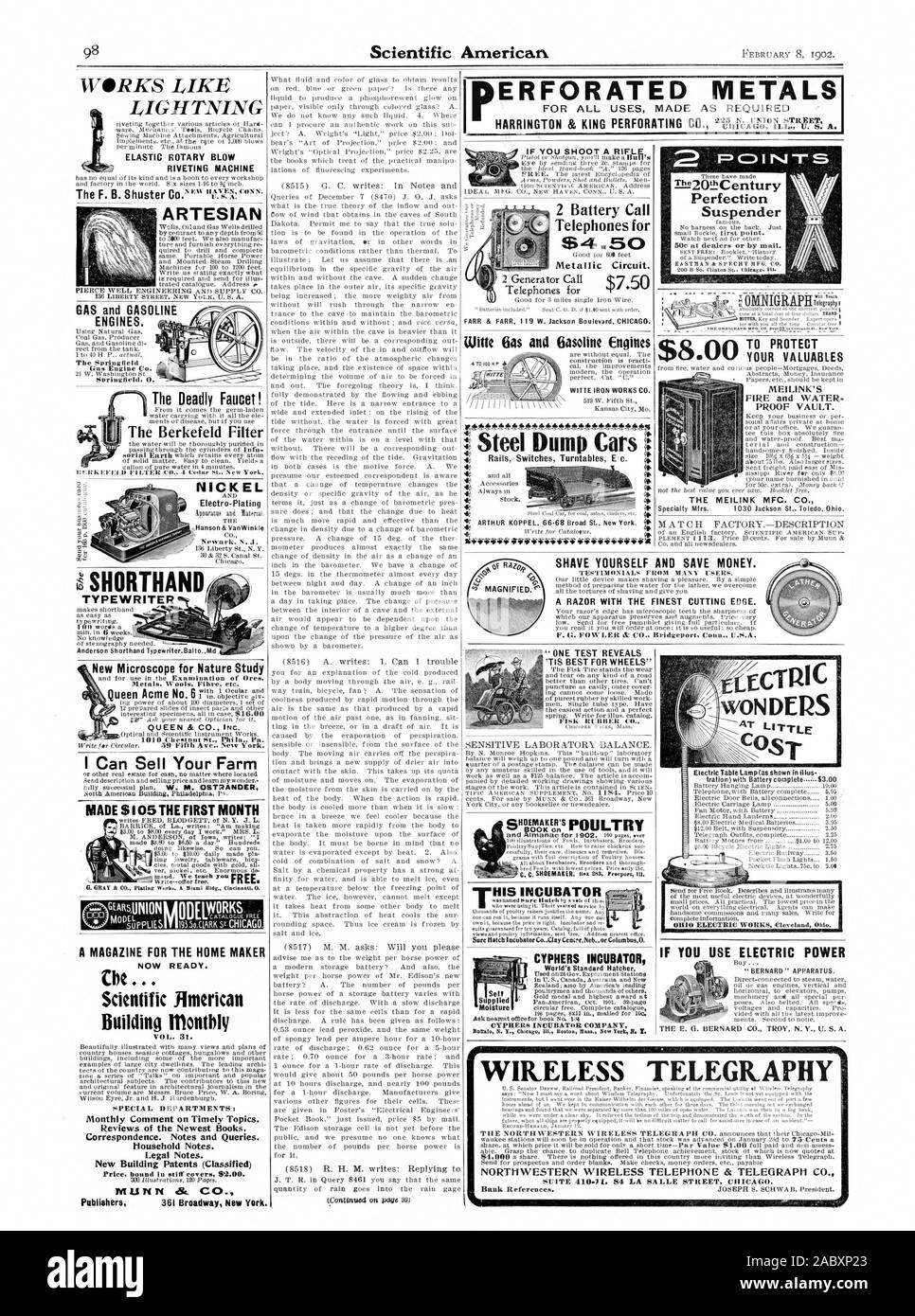 Artesische Wein Gas und Benzin Motoren WITTE IRON WORKS CO. Stahl Dump Cars' TEST zeigt 'TIS AM BESTEN FÜR RÄDER' MEILINK'S FEUER UND WASSER NACHWEIS VAULT. Spezialität Mfrs. 1030 Jackson St. Toled Ohio. Werke wie der BLITZ ELASTISCHE ROTARY SCHLAG neue Mikroskop für Natur Studie Q QUEEN & CO. INC. Ich kann verkaufen Sie Ihre Farm, $ 105 IM ERSTEN MONAT Li KURZSCHRIFT SCHREIBMASCHINE Anderson Kurzschrift Schreibmaschine. Balto. Md NICKEL Galvanik.. Hanson & VanWinkle Gas- und Benzinmotoren. Gas Engine Co. Das tödliche Hahn! Die Berkefeld Filter 2 Batterie Anruf Telefone für S50 Metallic Schaltung. FARR & FARR 9 W Stockfoto