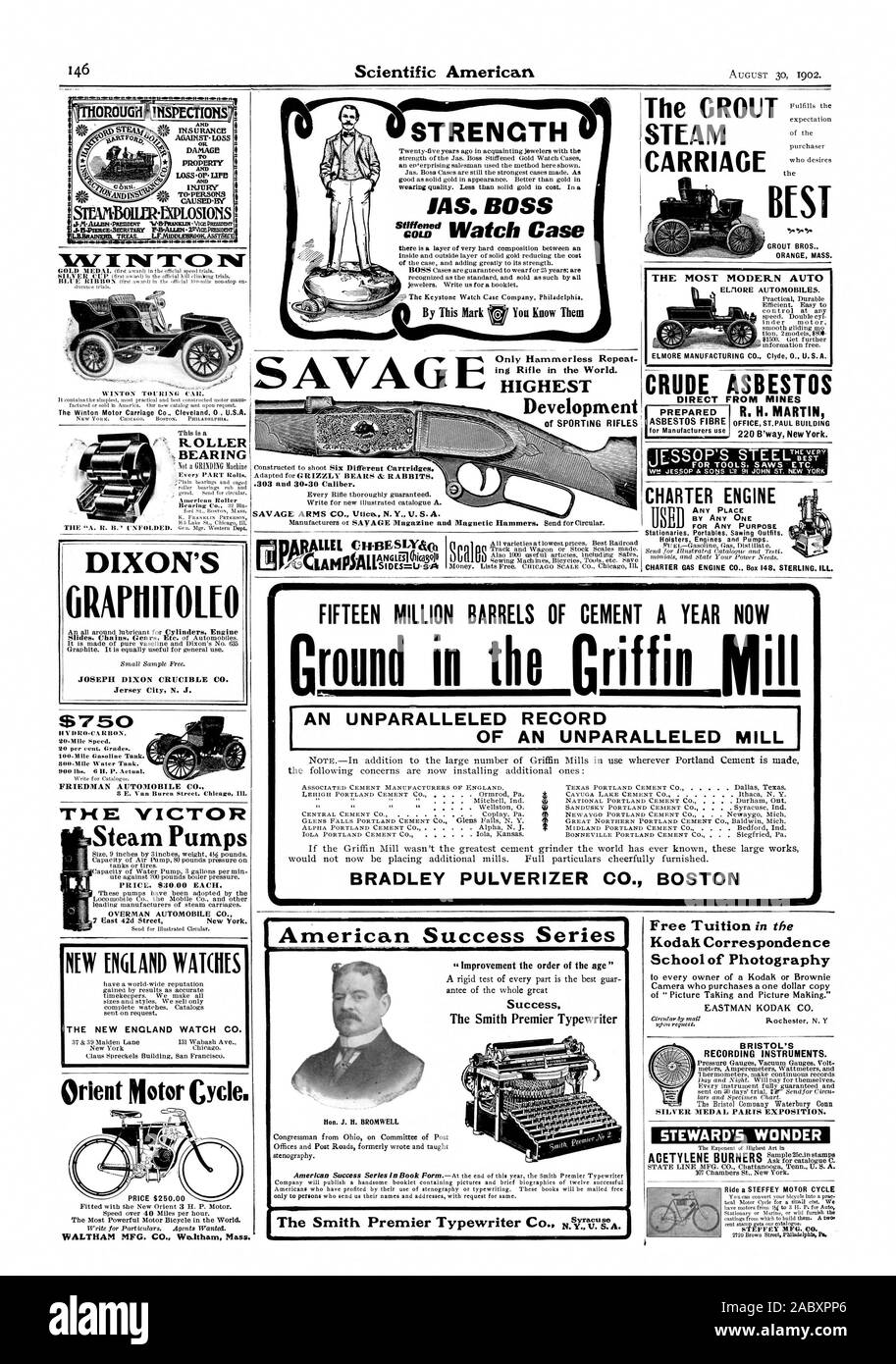 Stärke durch diese Markierung 0? Sie kennen Sie höchsten Entwicklung der JAGDGEWEHRE amerikanischer Erfolg Serie die Smith Premier Schreibmaschine Co N. r. 17. "CA. Erfolg der Smith Premier Schreibmaschine UND GEGEN. Verlust oder Beschädigung T SACHSCHADEN. 0 S. Leben VERLETZUNGEN T PERSONEN VERURSACHT. DURCH NT 'X' 0 NT $ 750 FRIEDMAN AUTOMOBILE CO. DER VICTOR Dampf Pumpen PREIS S 30.00. OVERMAN AUTOMOBILE CO. Die Fugen DAMPF BEFÖRDERUNG CHARTER MOTOR Kodak Korrespondenz Schule der Fotografie BRISTOL AUFZEICHNUNGSINSTRUMENTE. Silbermedaille TEILE EXPOSITION. Der STEWARD'S WUNDER DIXON 6 RAPIIII 00 JOSEPH DIXON TIEGEL CO. ROLLENLAGER tiff Stockfoto