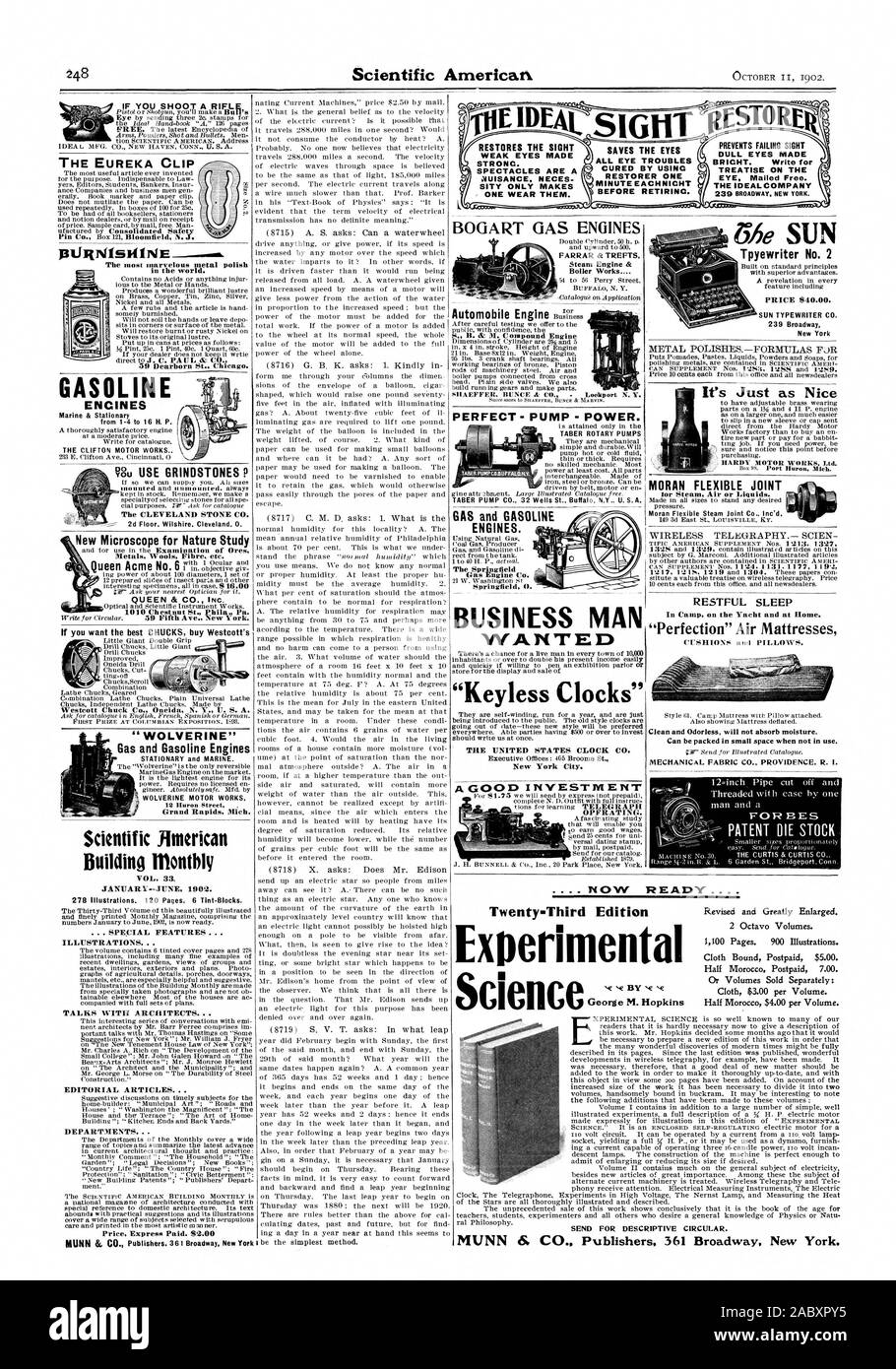VOL. 33. Januar - Juni 1902. Illustrationen. Gespräche mit Architekten. Redaktionelle Beiträge. Abteilungen. BOGART GASMOTOREN Kessel arbeitet SUN SCHREIBMASCHINE CO New York MORAN FLEXIBLE GEMEINSAME tor Dampf/Luft oder Flüssigkeiten. Moran Flexible Dampf gemeinsame Co InC. "GESCHÄFTSMANN experimentelle Hälfte Hälfte Morocc Morocc Postpaid 7,00 $ 4,00 pro Band. 1100 Seiten. 900 Abbildungen. Oder Volumes Separat erhältlich: Tuch $ 3,00 pro Band. 2 Octavo Volumes senden für beschreibende Rundschreiben. Ottomotoren Marine & Stationäre DER CLIFTON MOTOR DAS EUREKA-Clip in der Welt funktioniert. 59 Dearborn St. Chicago. Bin u VERWENDEN SCHLEIFSTEINE P Die Stockfoto