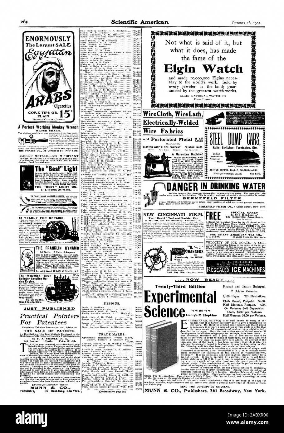Das 'Beste' Licht 87 E.5th Street Kanton. OHIO. 00 Pl. IIIII COUN QUANTI 10. 1 $ pro Jahr für Reparaturen. Zylinder Benzin Ma rine Engine. WOLVERINE Grand Rapids. Michigan veröffentlichte GERADE DEN VERKAUF VON PATENTEN. Troilry J. S. Hcri 7,00 l enorm Der größte Verkauf Zigaretten CORK TIPPS ODER. 1 Ebene eine perfekte Arbeit Monkey Wrench WATCH ClIAR 3 I. Die frasse CO 38 Cortlanit St. New York. Ich FRANKLIN DYNAM 50 Watt 10 Volt. 5 Ampere Verlage 361 Broadway New York.' nicht, was gesagt wird, sondern was es tut, hat der Ruhm der Drahtgewebe Draht Electrically-Welded Bautafeln und Pipe Mill Maschine gemacht. Straße Stockfoto