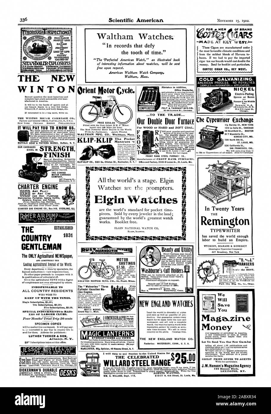 Die GEFEIERTE WILLARD STAHL REIHE J 1902 Scientific American Inc. Die neue WINTON DIE WINTON MOTOR CARRIAGE CO. NEW YORK CHICAGO BOSTON PHILADELPHIA ES SIE WISSEN UNS bezahlen wird. BUFFALO GANG & Muster funktioniert Buffal N.Y. PREIS $ 250,00 VVALTHAM MFG. CO Waltham Mass alogue. Fehler Zusätzlich Büro Kopfschmerzen FÜR DEN HANDEL Unsere doppelte Tür Ofen für Holz oder harter und weicher Kohle. Vorderen Rang STAHL OFEN CO. Büro und Werk 2301-9 Lucas Av. St. Louis MO. Die Neu-england CO Fabriken: WATERBURY CONN BEOBACHTEN. U. S. A. DER GEHIRNE (ICH CORTEZ CIGAR CO.KEY WEST Barclay St NEW YORK 124 La Salle St Stockfoto